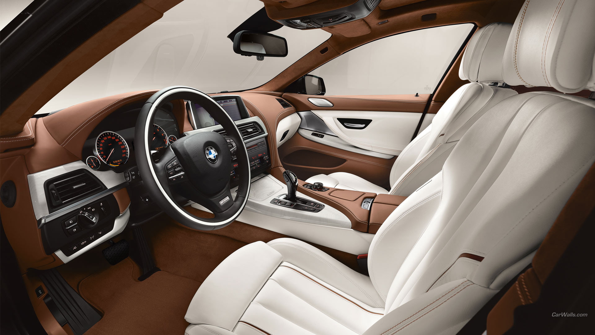 BMW Interior HD, brown-and-white leather car interior, cars