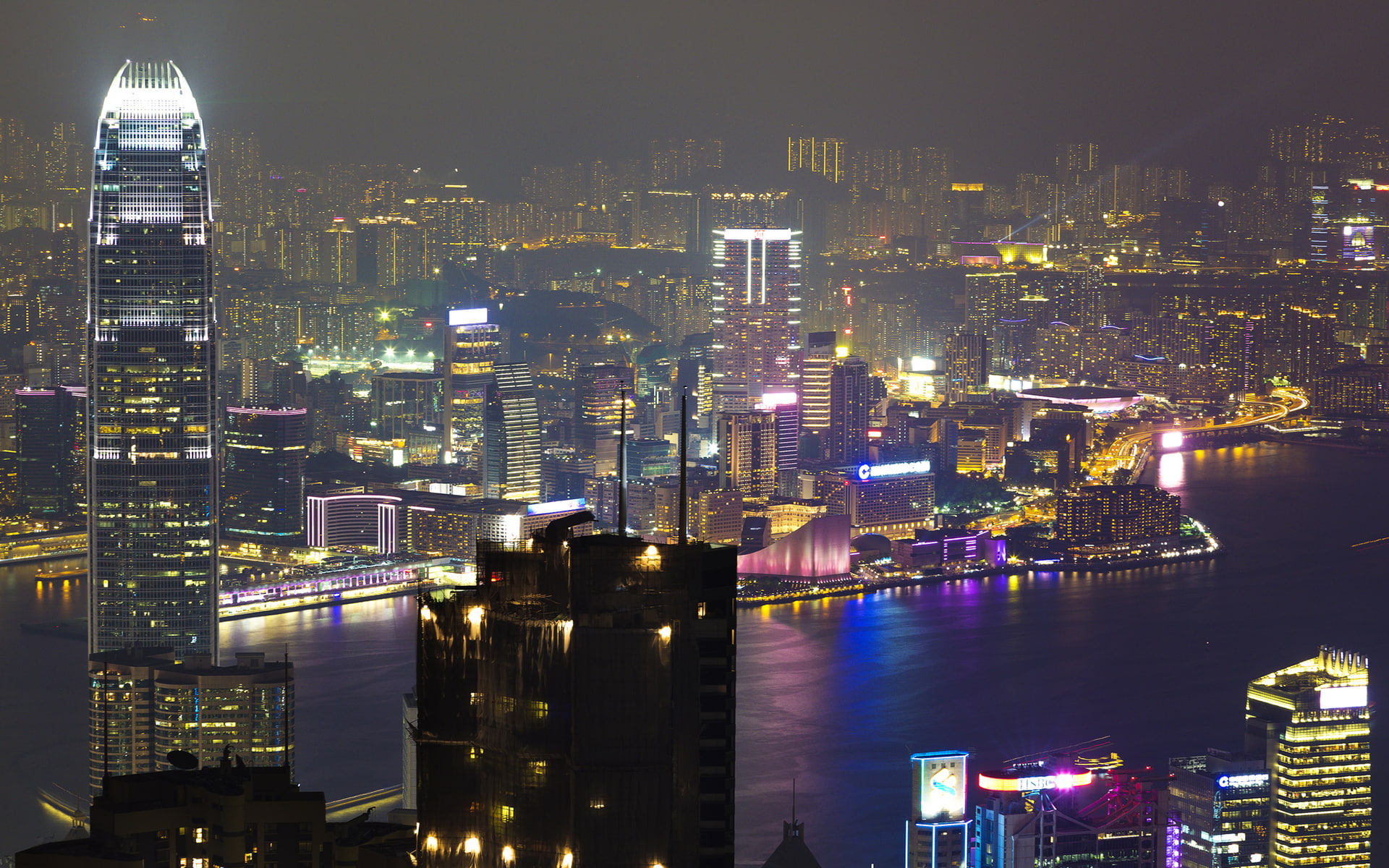 Hong Kong Buildings Skyscrapers Night Lights HD, cityscape