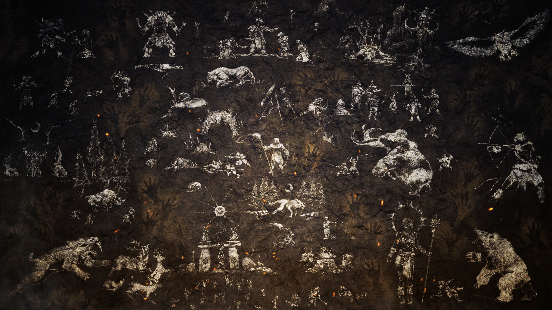 white cave painting lot, surface, creative, wall, texture, animals