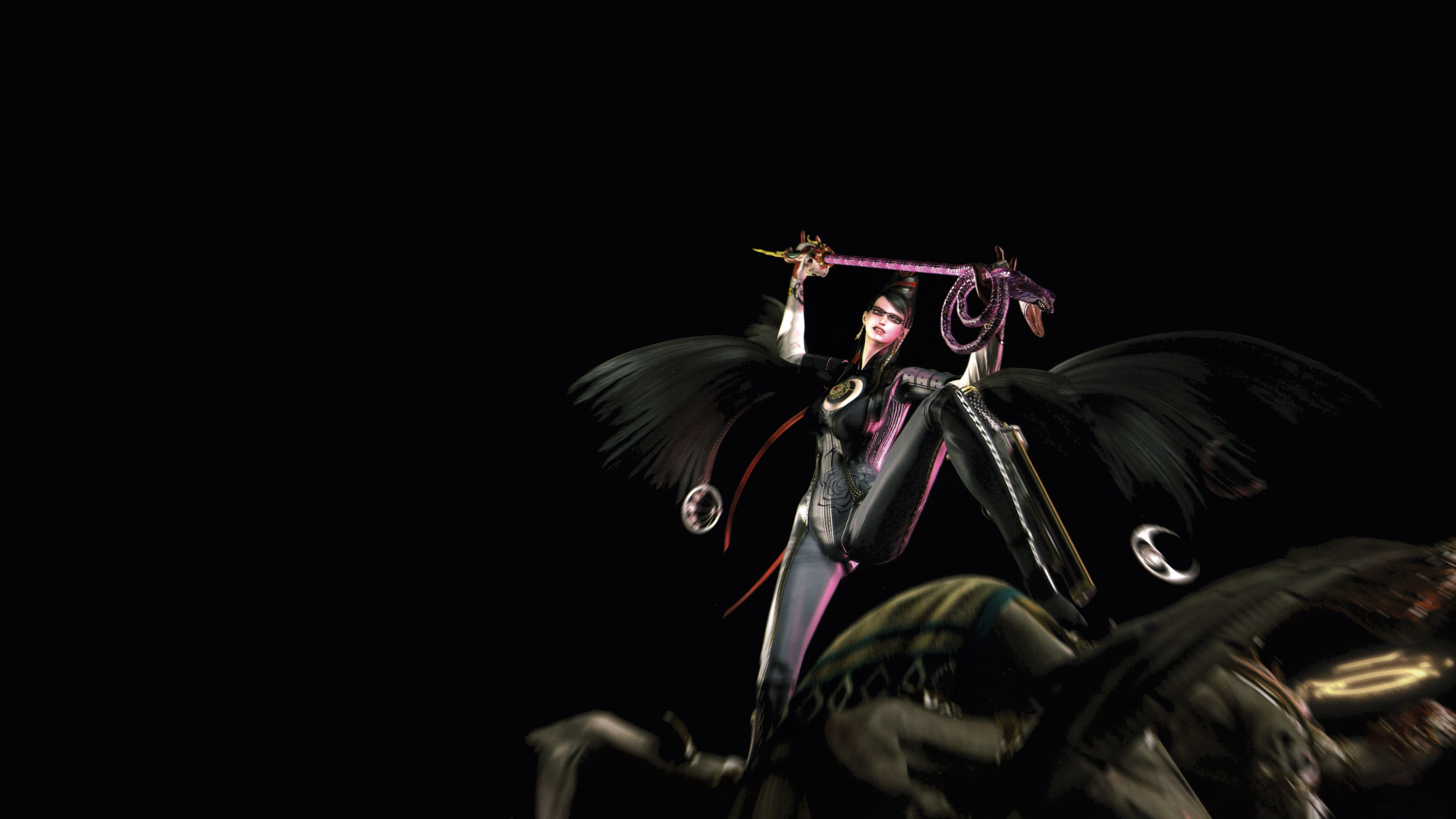 bayonetta, black background, performance, studio shot, indoors