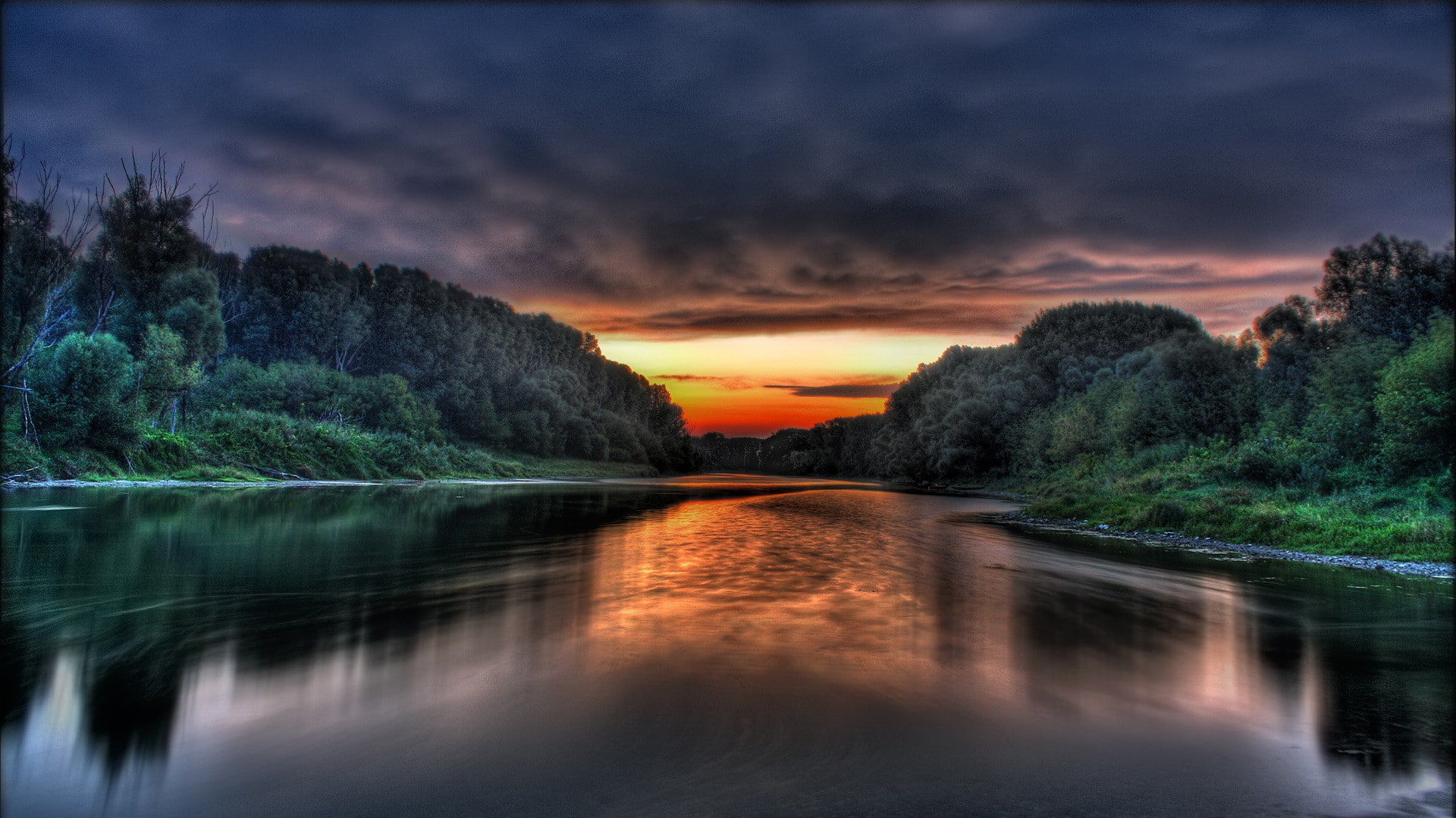 donau,germany, sunset, HDR, river, sunlight, sky, clouds