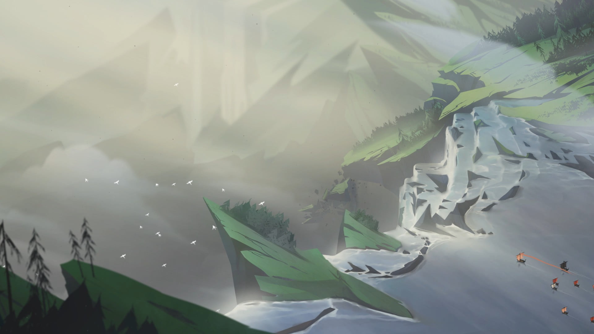 The Banner Saga, The Banner Saga 2, waterfall, landscape, video game art