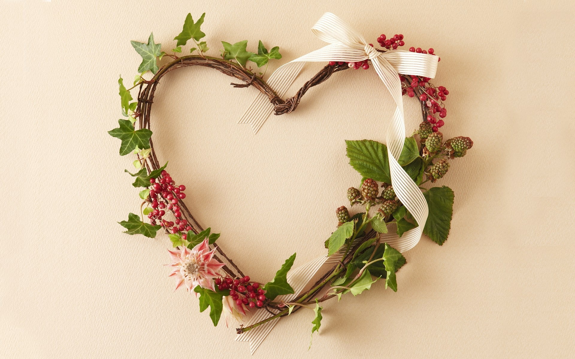 Free download | HD wallpaper: Woven heart-shaped wreath, brown-and