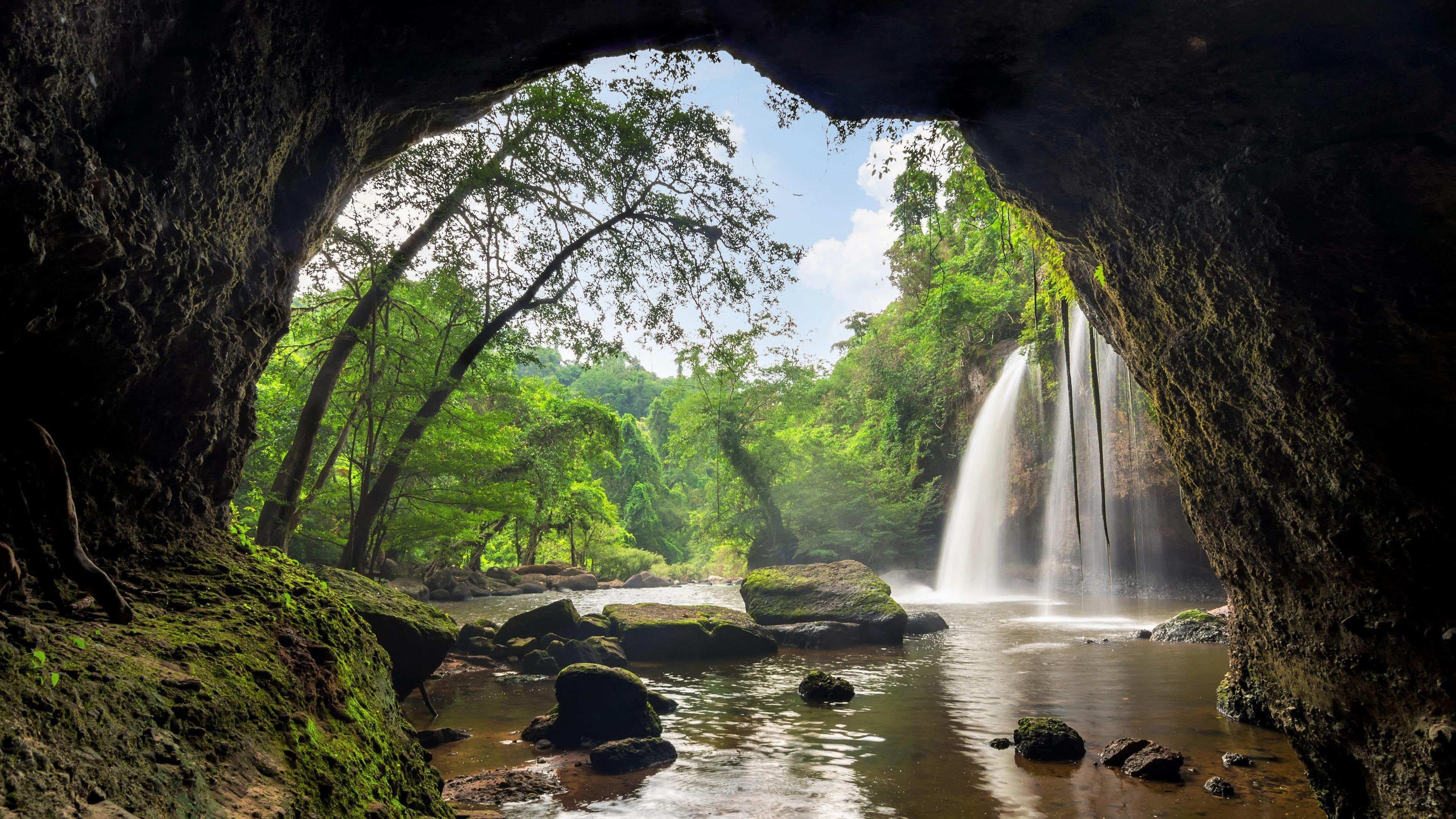 cave, waterfall, haew su wat waterfall, khao yai national park