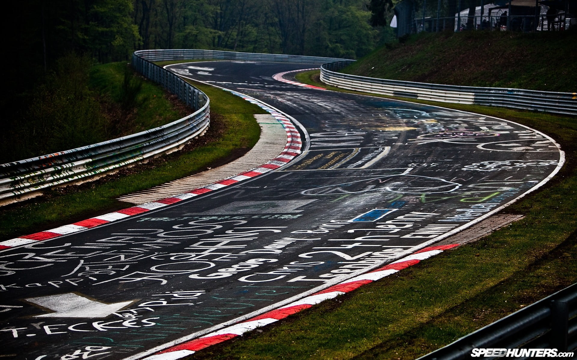 gray and red racetrack, nurburgring, race tracks, road, graffiti