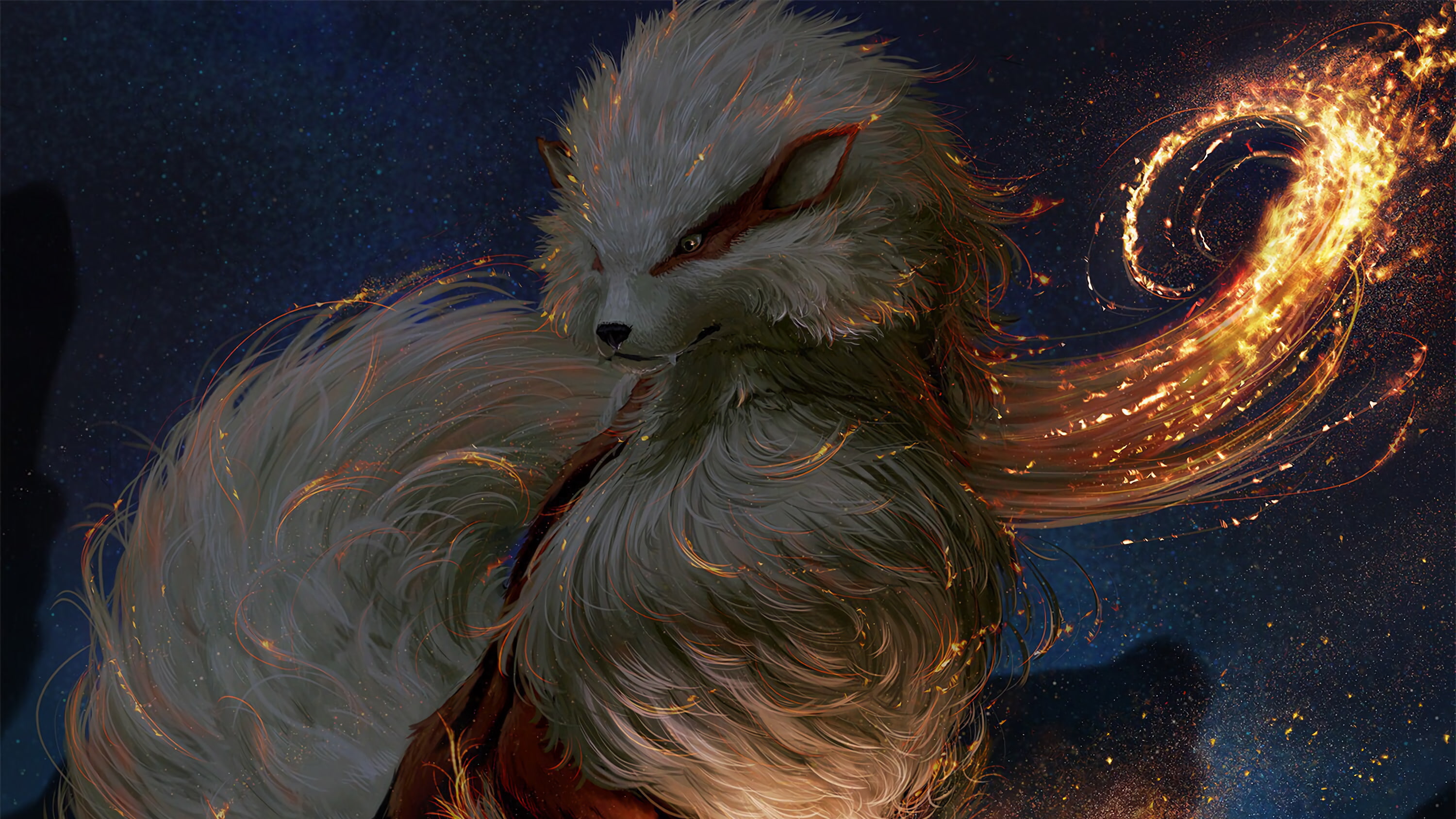 white fox digital wallpaper, Arcanine, Fire Pokemon, HD