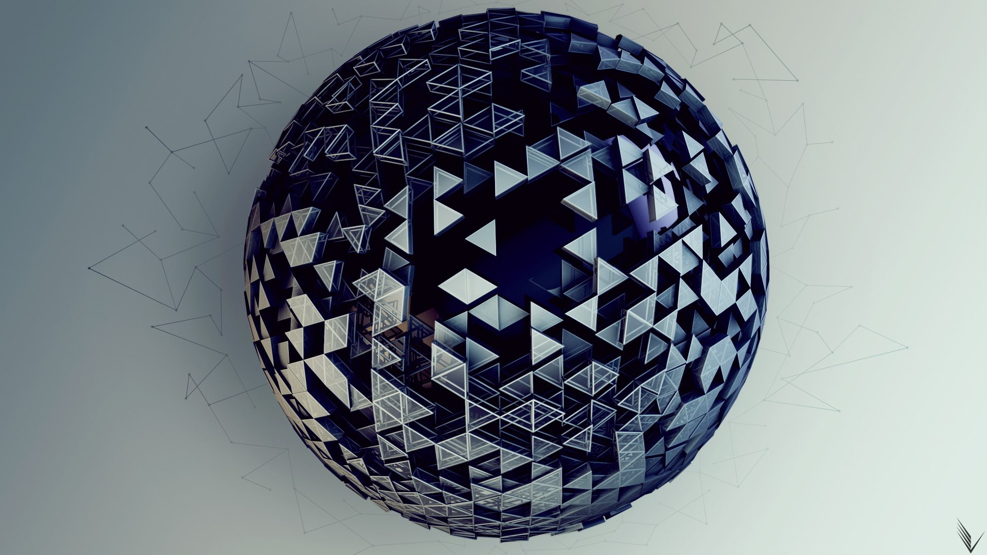 geometry, render, 3D, lines, ball, sphere, CGI, gradient, digital art