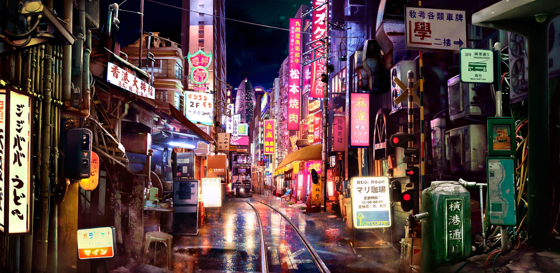 Japan, Asia, Asian, street, neon, neon lights, artwork, digital art