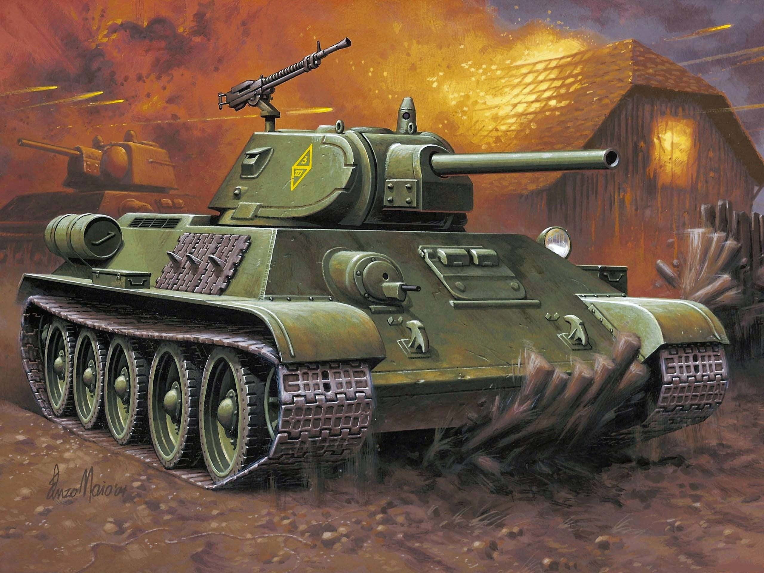 green army tank, figure, art, the battle, Soviet, average, T-34-76