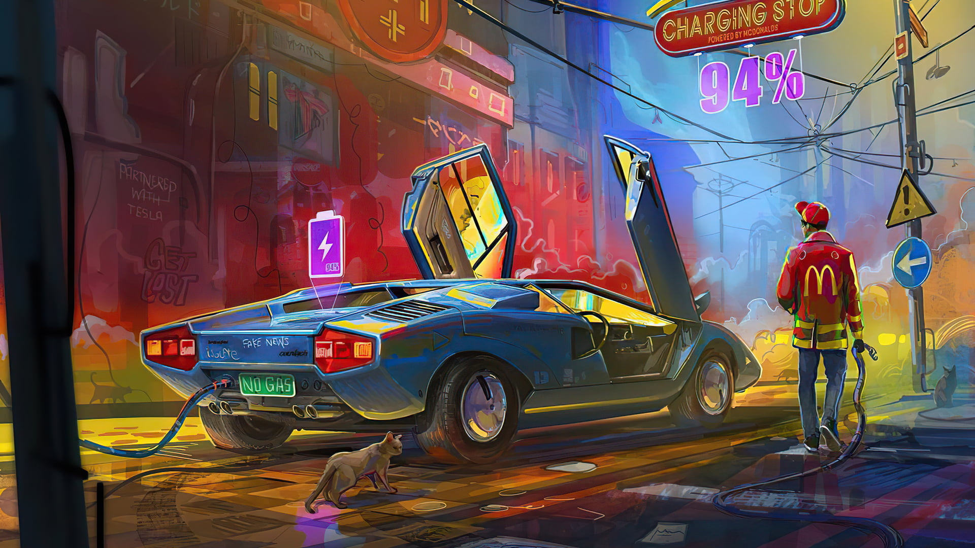 digital art, Tesla Cybertruck, futuristic, cats, car