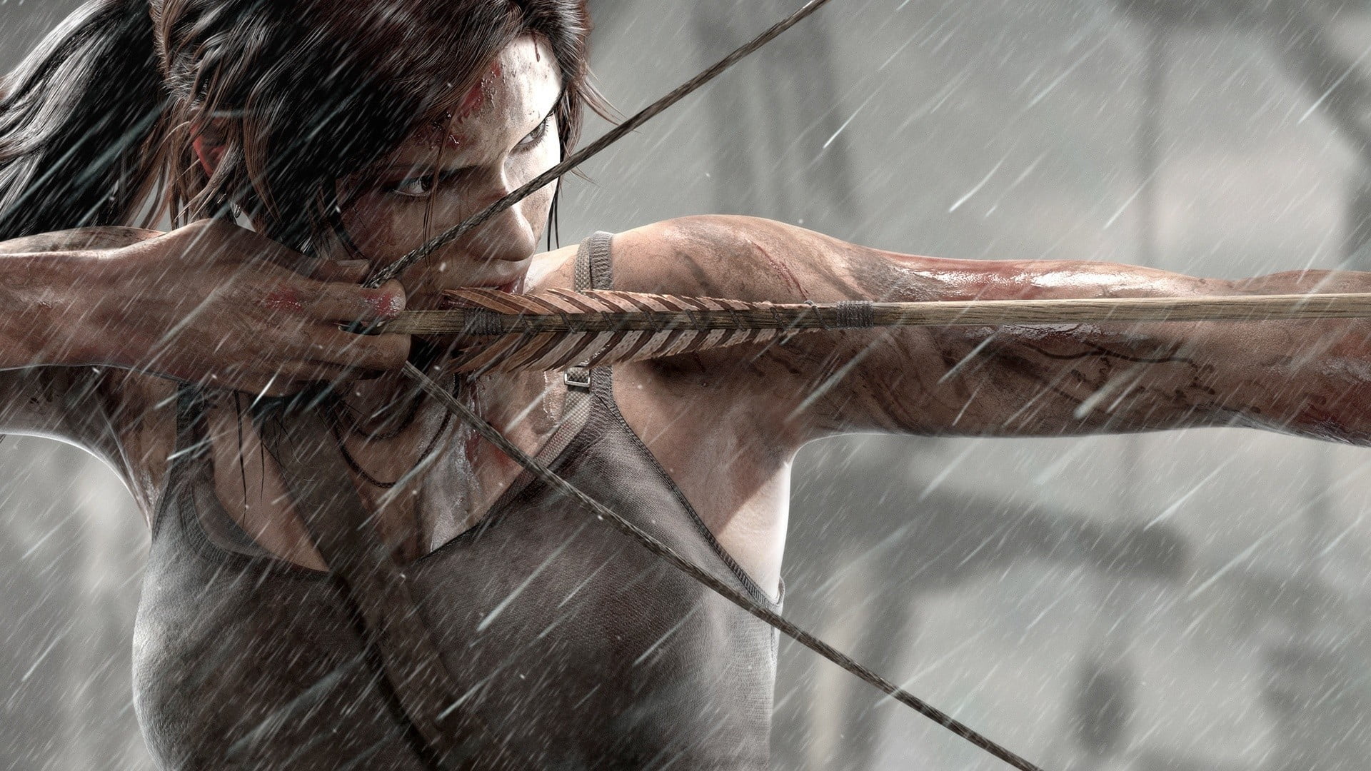 Tomb Raider illustration, archer, hair bows, hunter, one animal