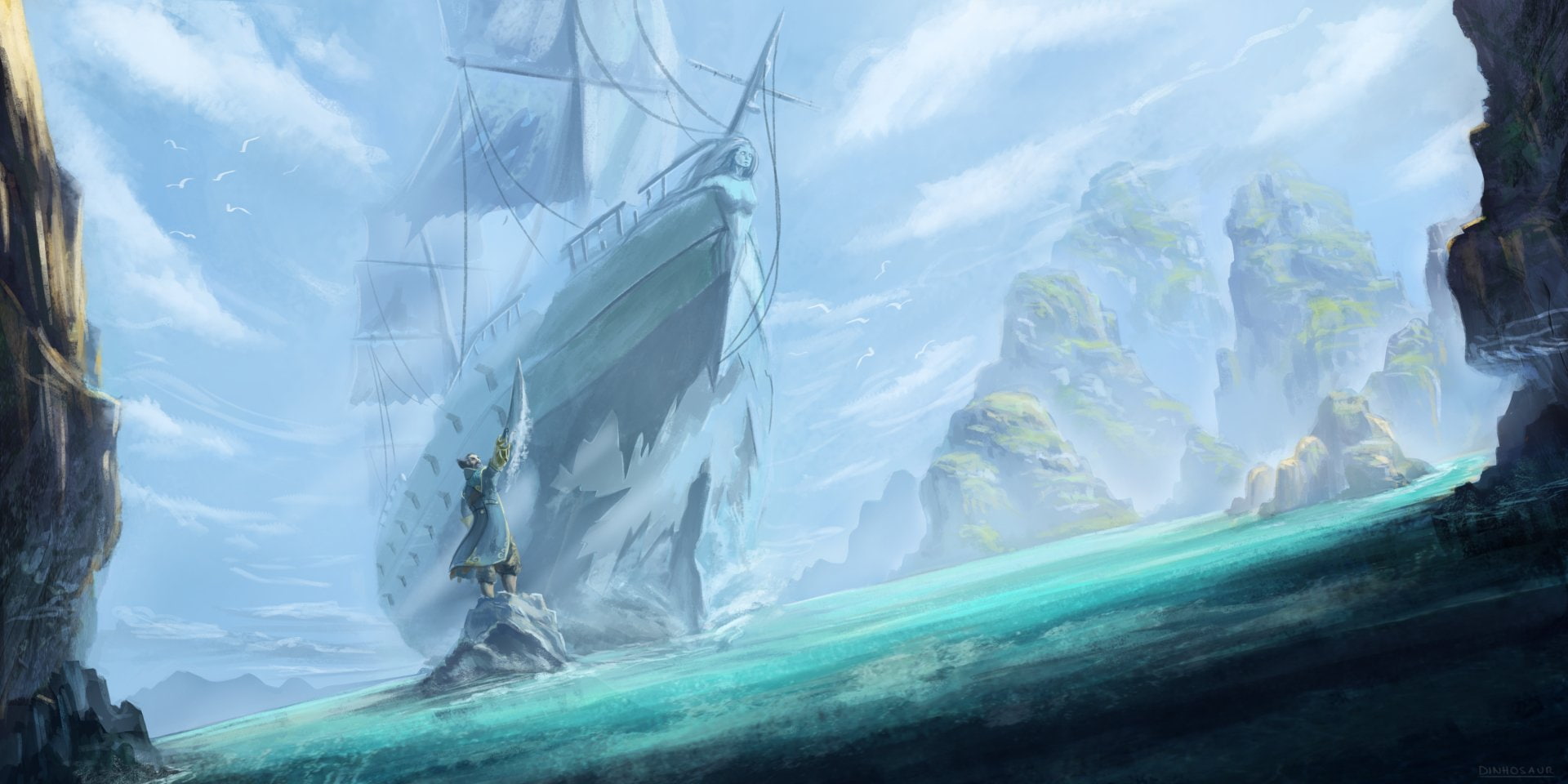 gray and brown galleon ship illustration, Dota, DotA 2, Kunkka (DotA 2)