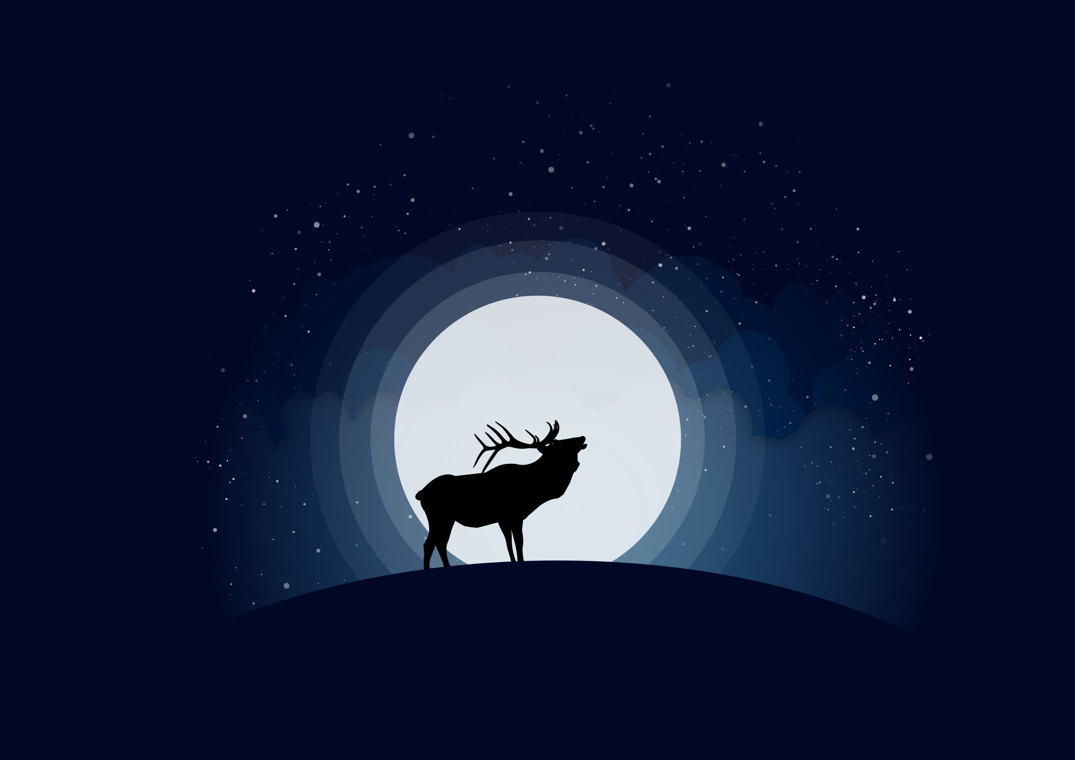 silhouette of deer digital wallpaper, moon, vector, illustration