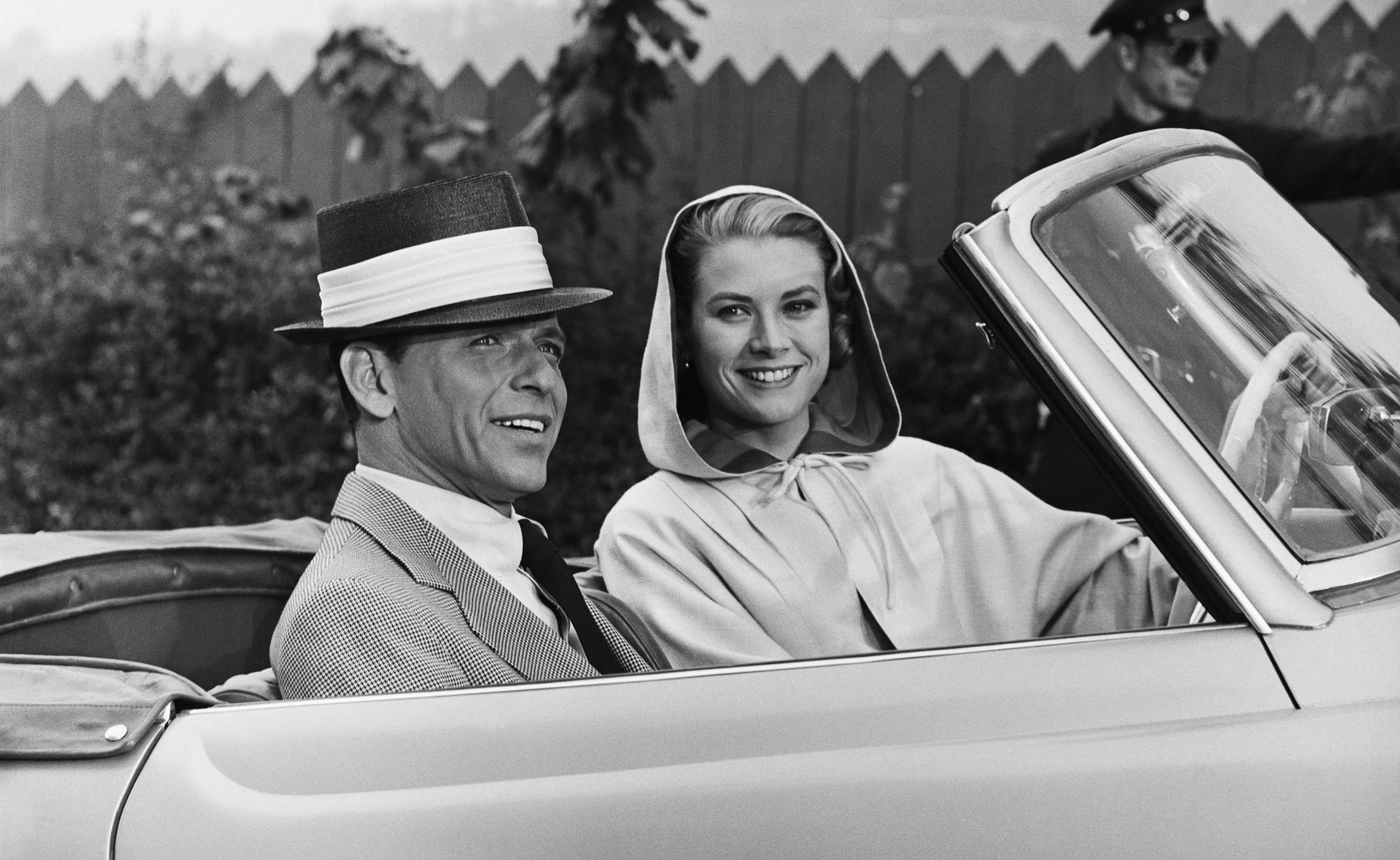 Frank Sinatra And Grace Kelly, man and woman riding card, Vintage
