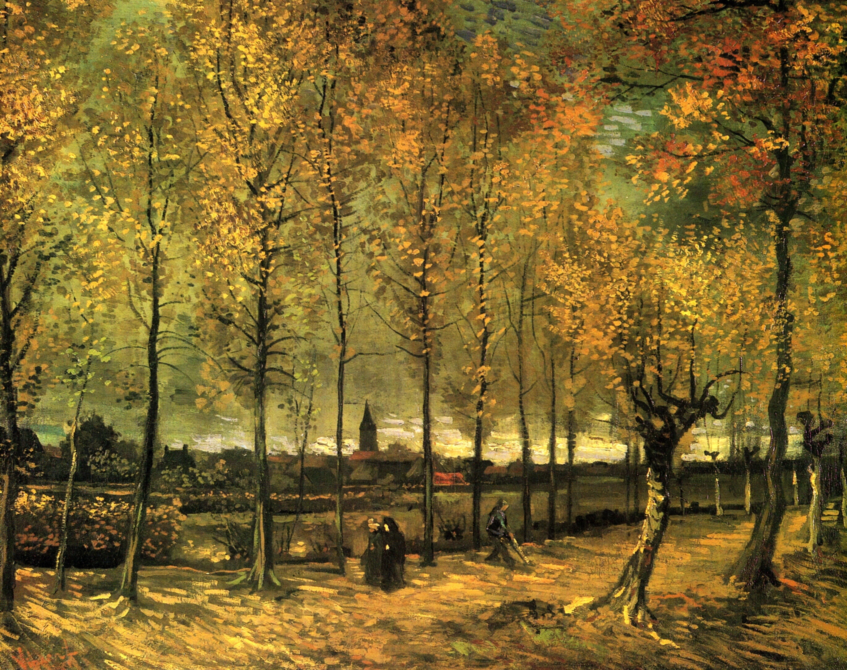 autumn, trees, nun, Vincent van Gogh, cleaner, Lane with Poplars