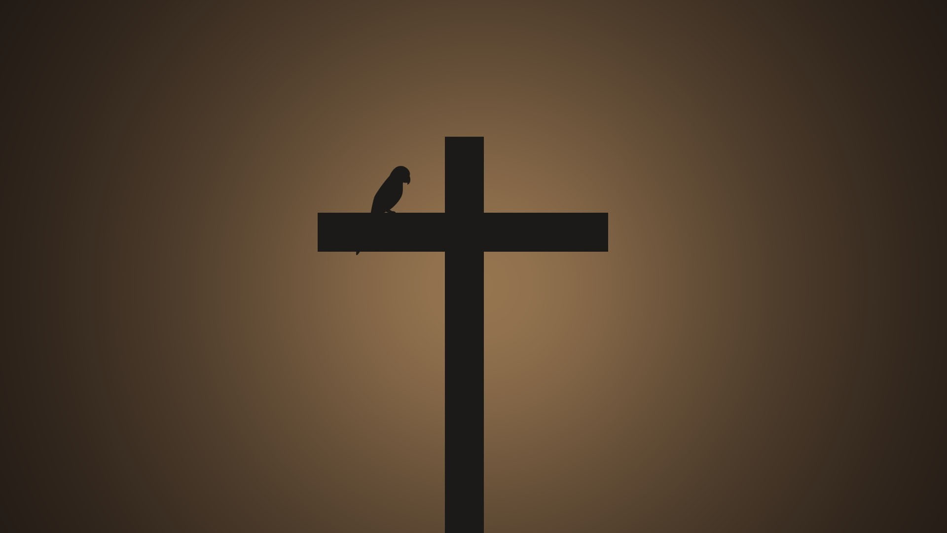 minimalism, cross, birds, simple background, brown background