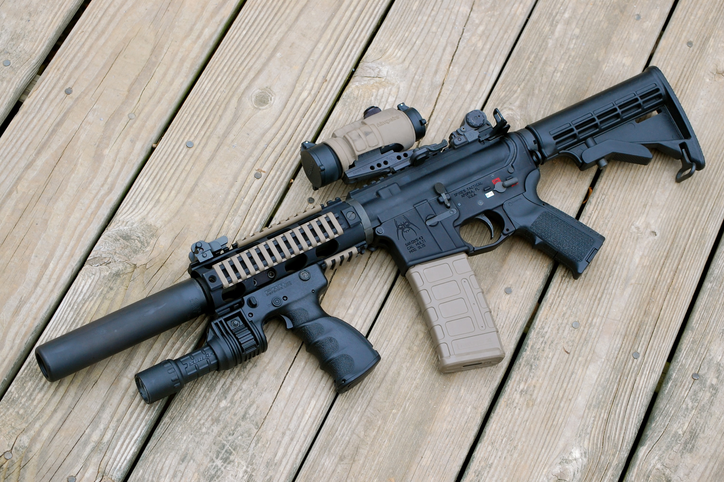 black assault rifle, Board, machine, optics
