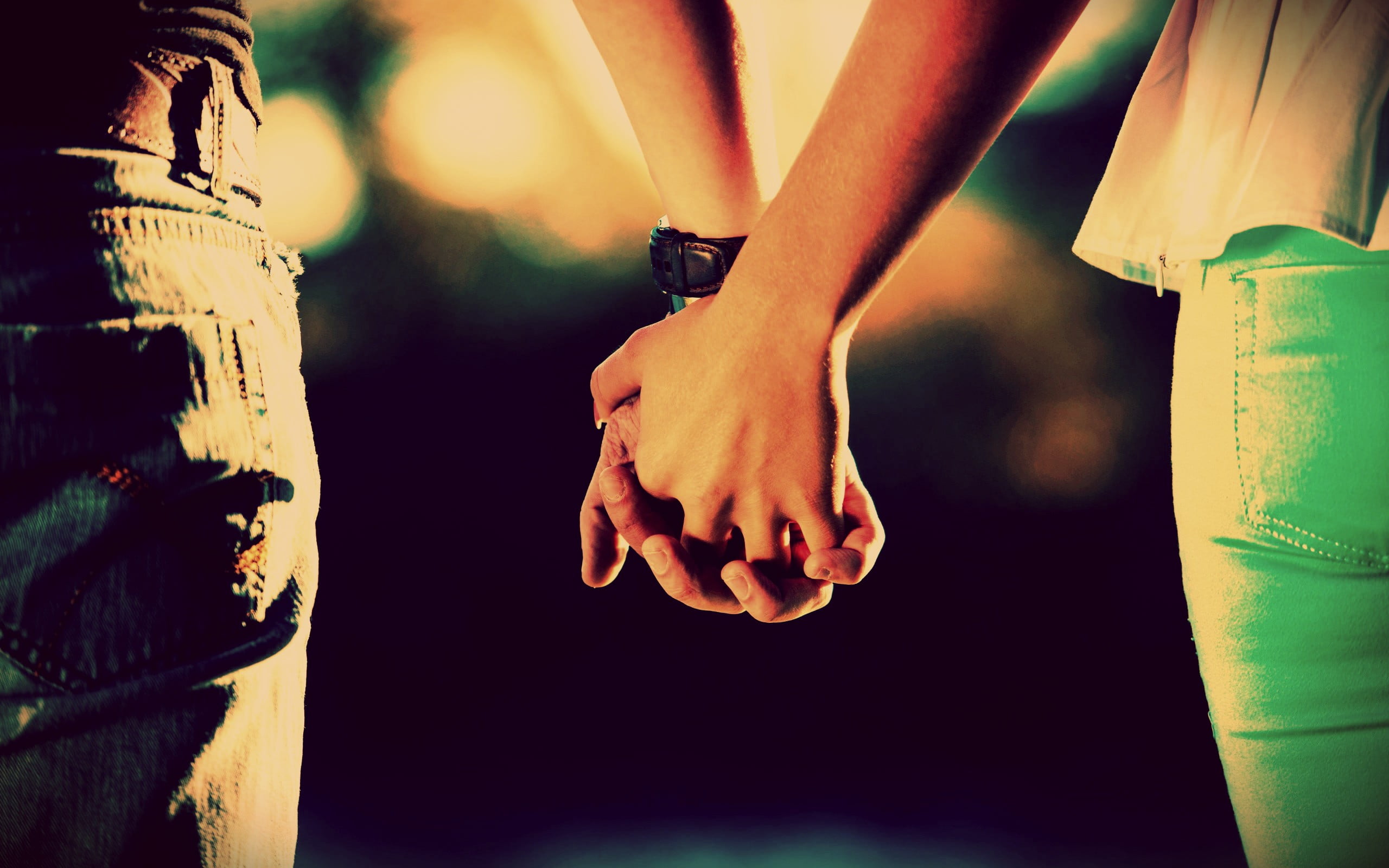 couple holding hands digital wallpaper, lovers, focus on foreground