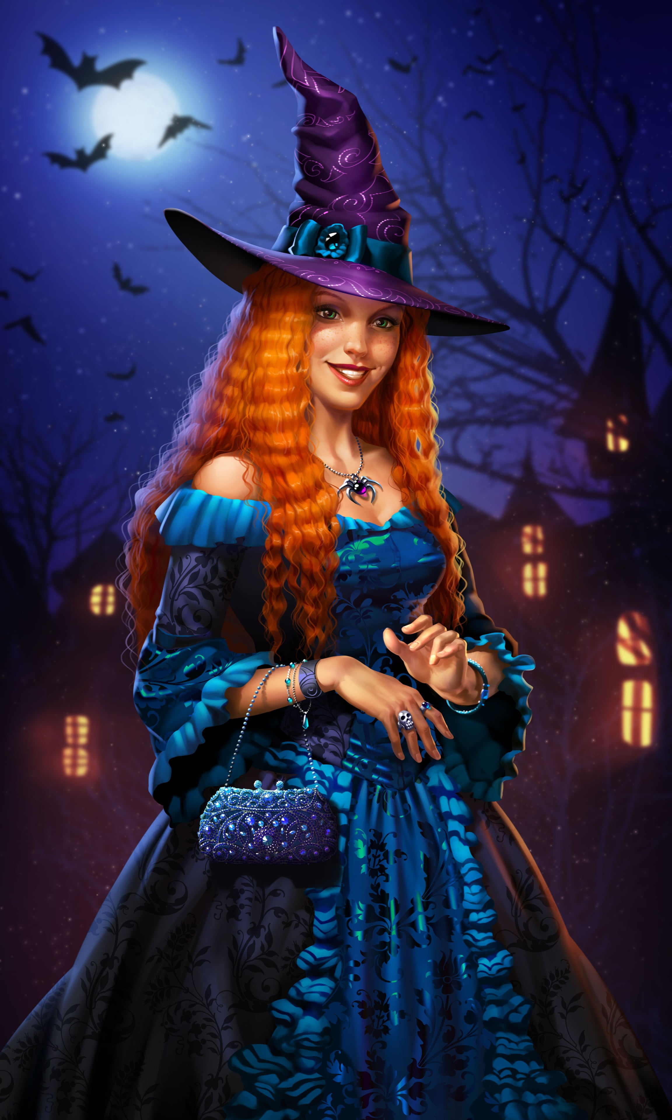 Vera Velichko, women, long hair, wizard, witch, redhead, curly hair