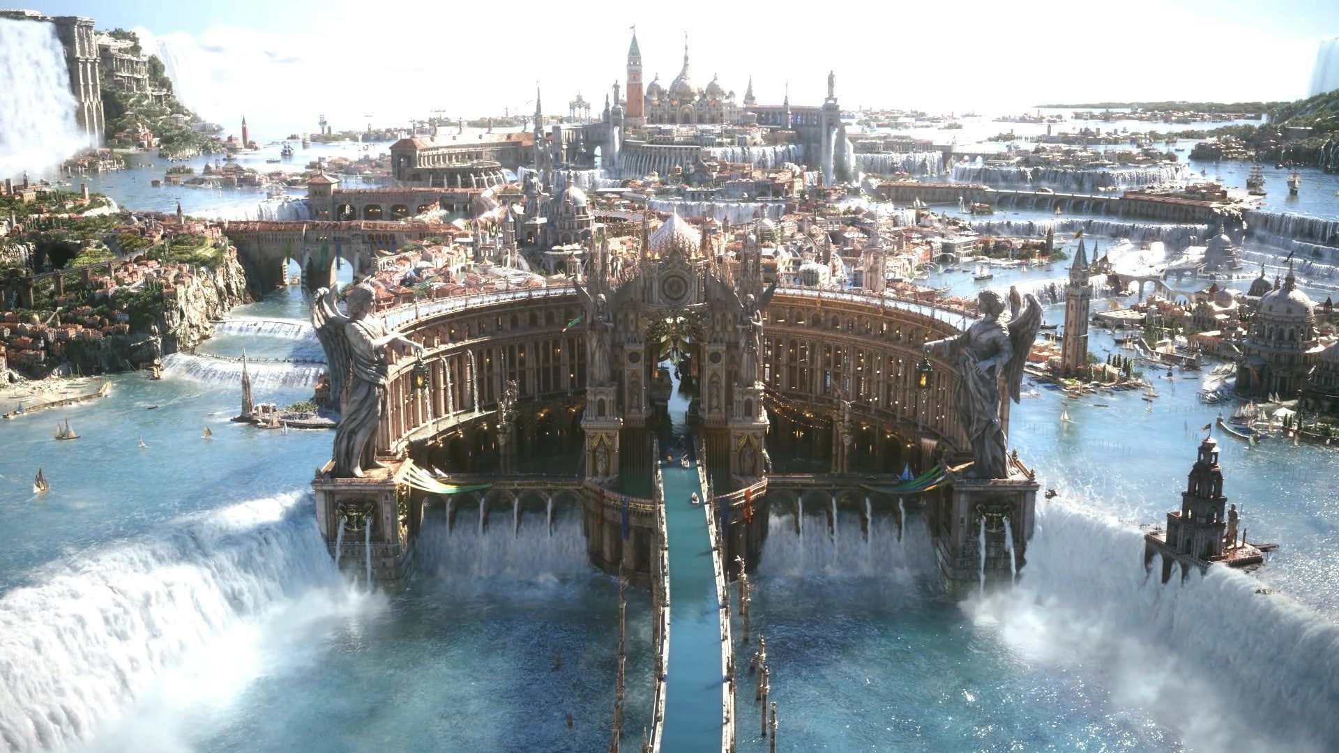 Final Fantasy XV, Altissia, digital art, waterfall, fantasy art