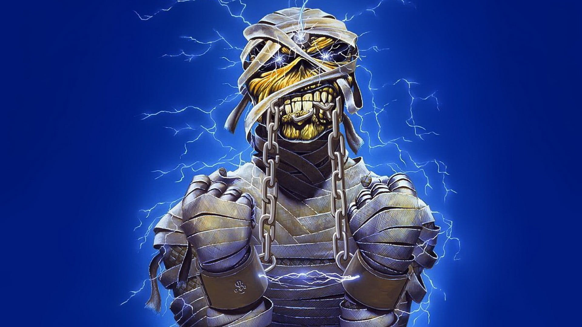 The Mummy illustration, Iron Maiden, Eddie, band mascot, blue