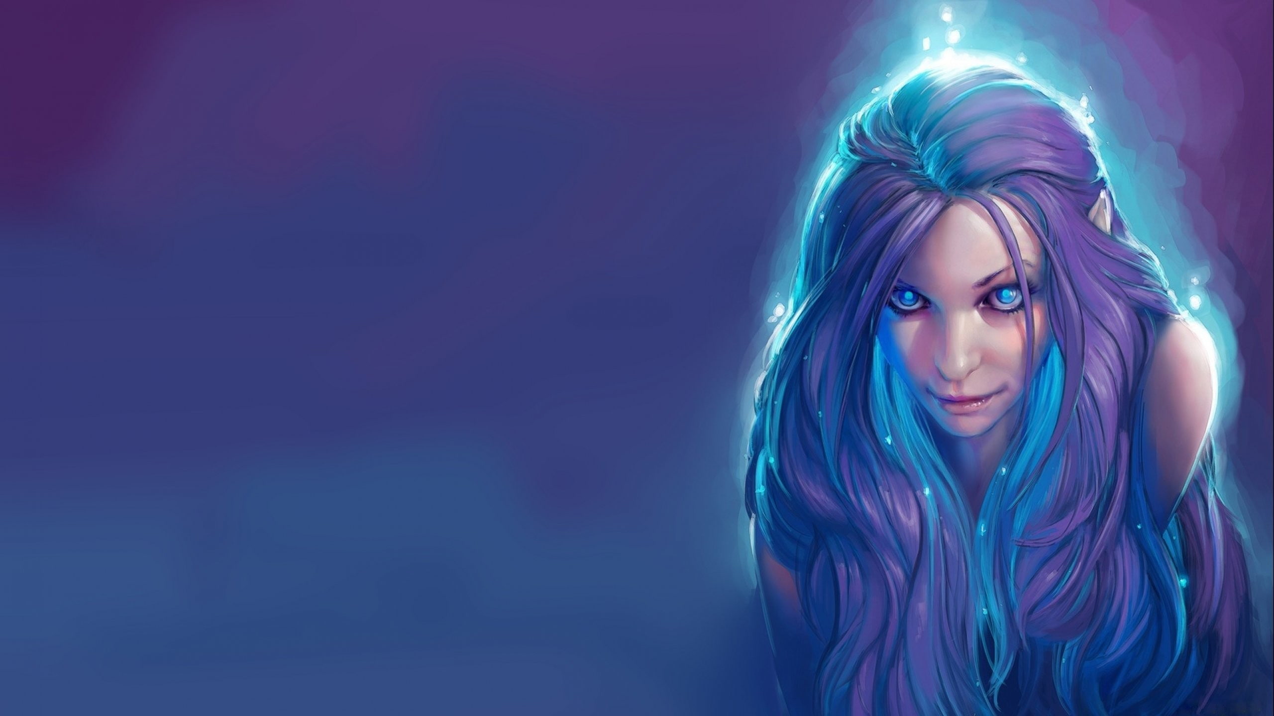 women, blue hair, elves, fantasy art, artwork