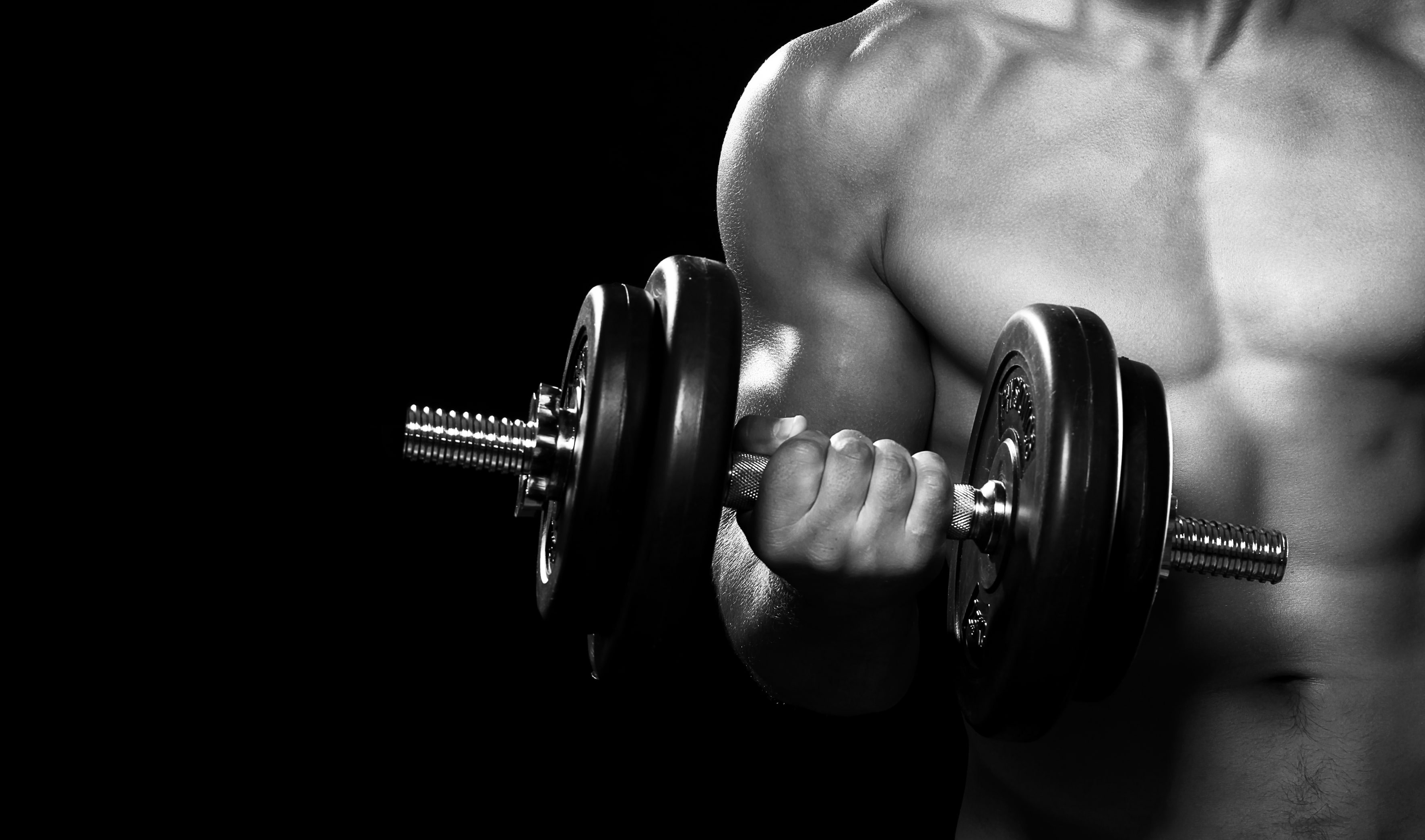 grayscale photo of man holding dumbbell wallpaper, fitness, gym