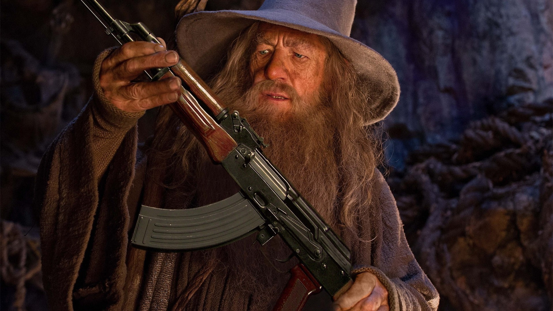 gandalf ak 47 the lord of the rings photo manipulation humor