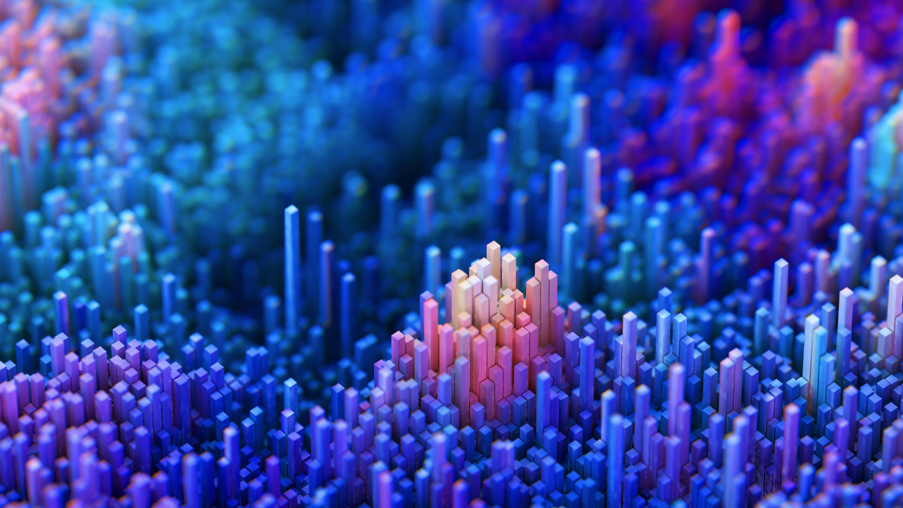 pink and blue corals, abstract, 3D, cyan, backgrounds, technology