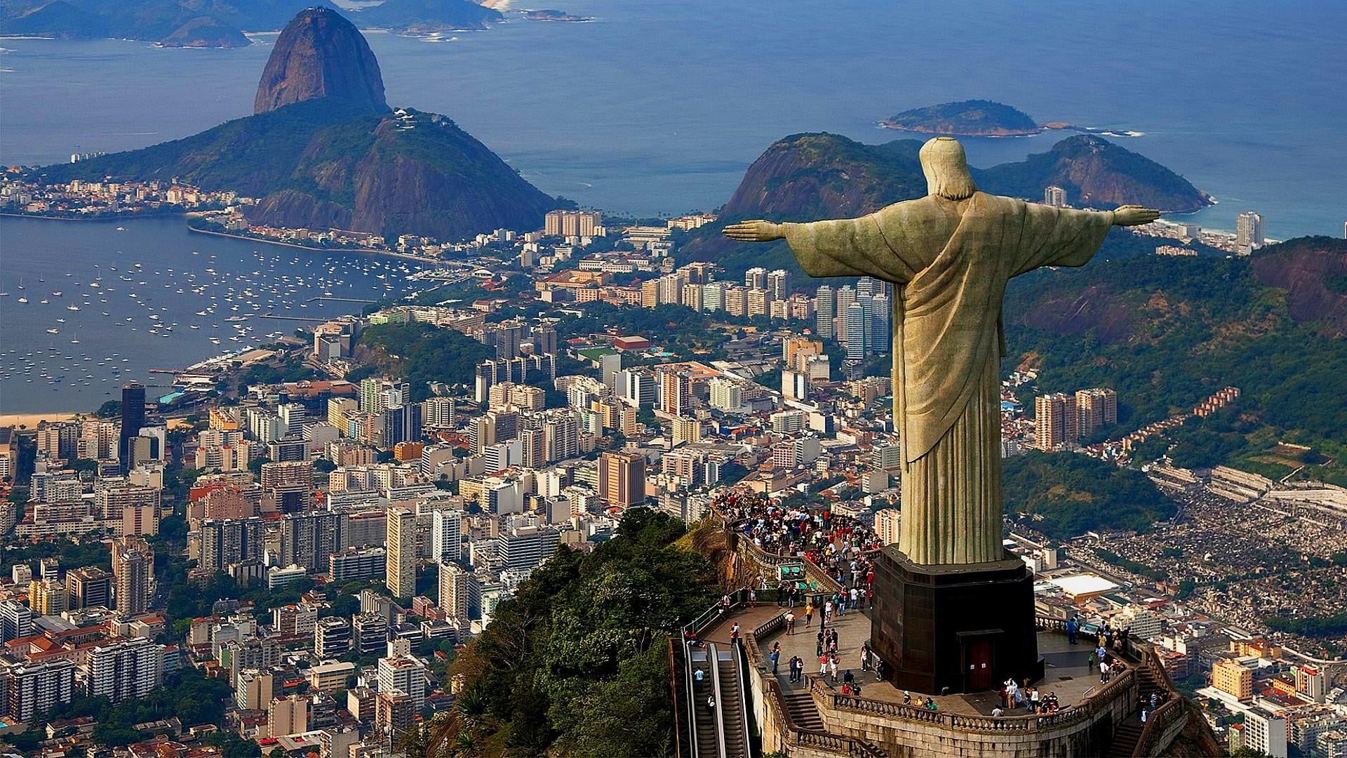 rio de janeiro, statue, christ the redeemer, brazil, beach