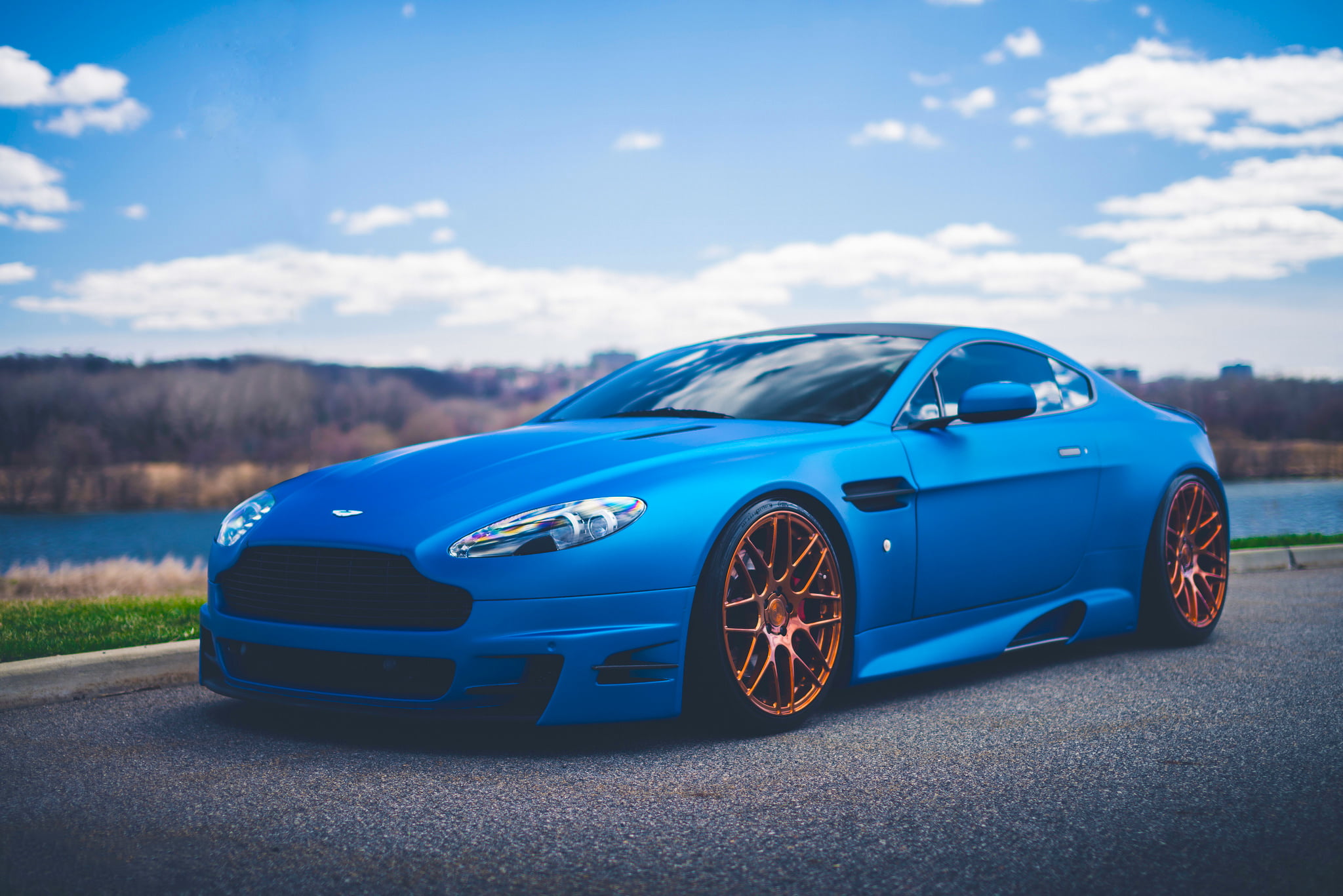 blue coupe, aston martin, v12, vantage, tuning, car, sports Car