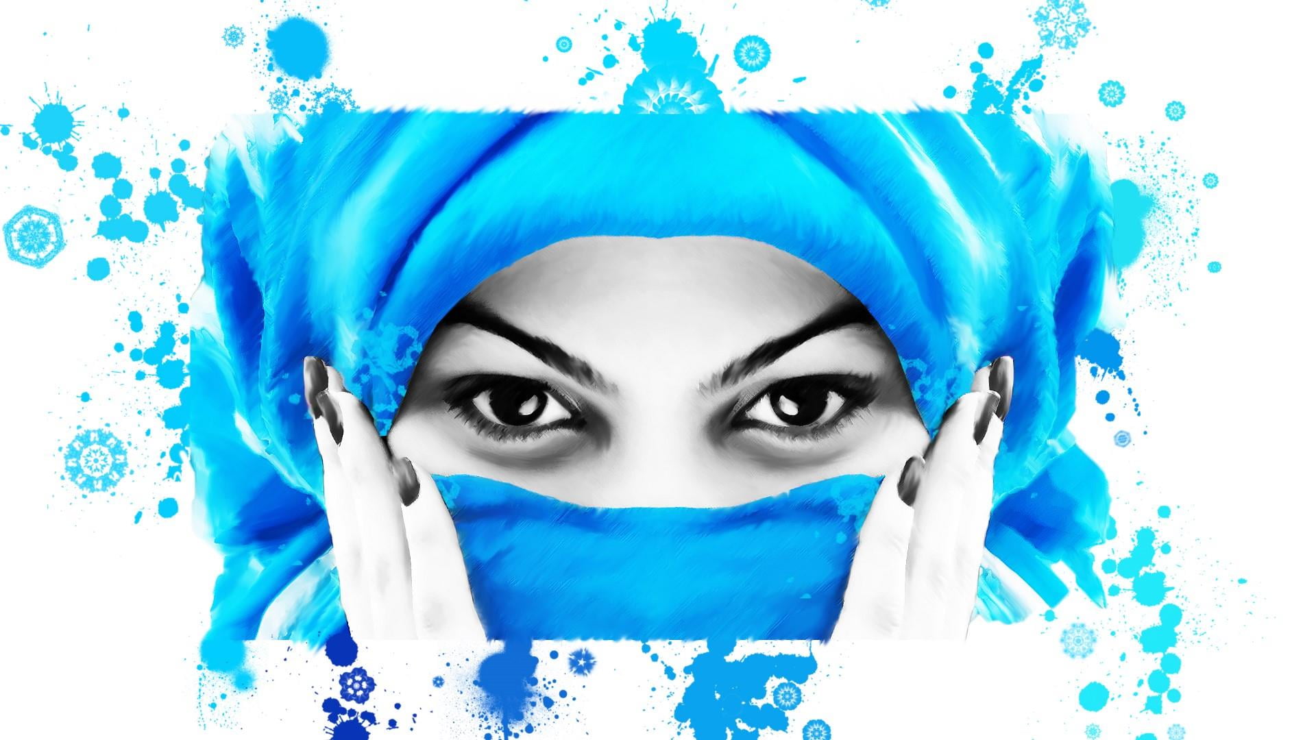 face, blue, beauty, chador, artistic, head, eyes, graphic design