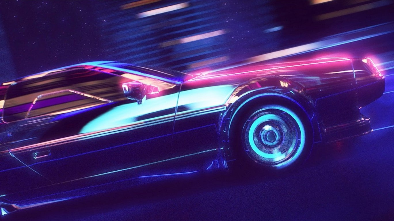 1980s, synthwave, car, neon, retro games, New Retro Wave, DeLorean