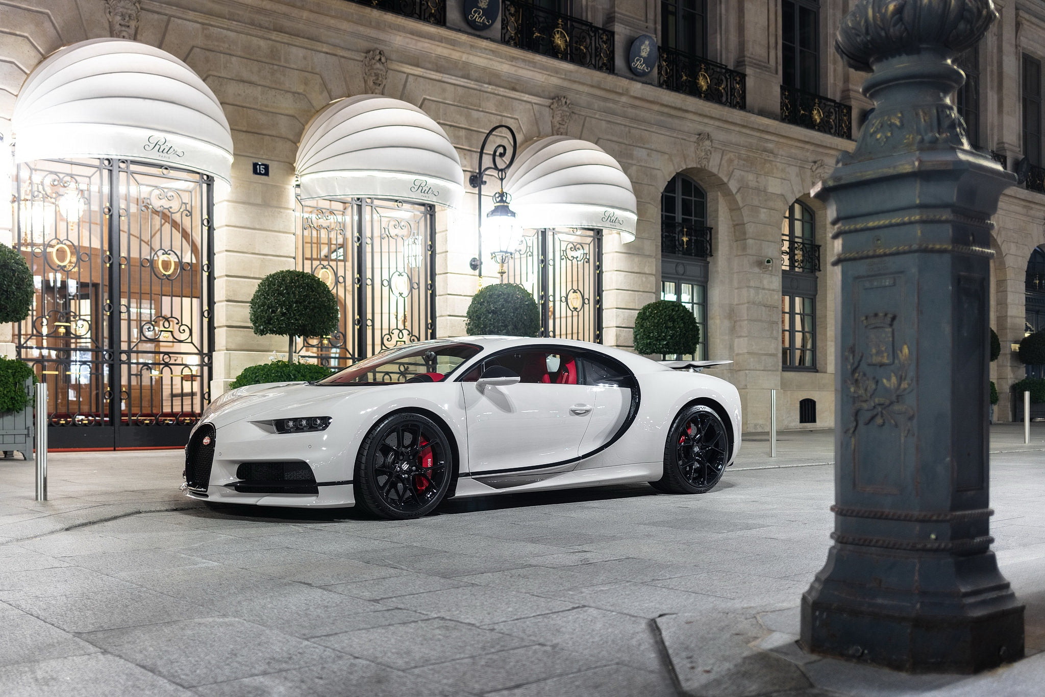 bugatti, Night, White, Trees, chiron