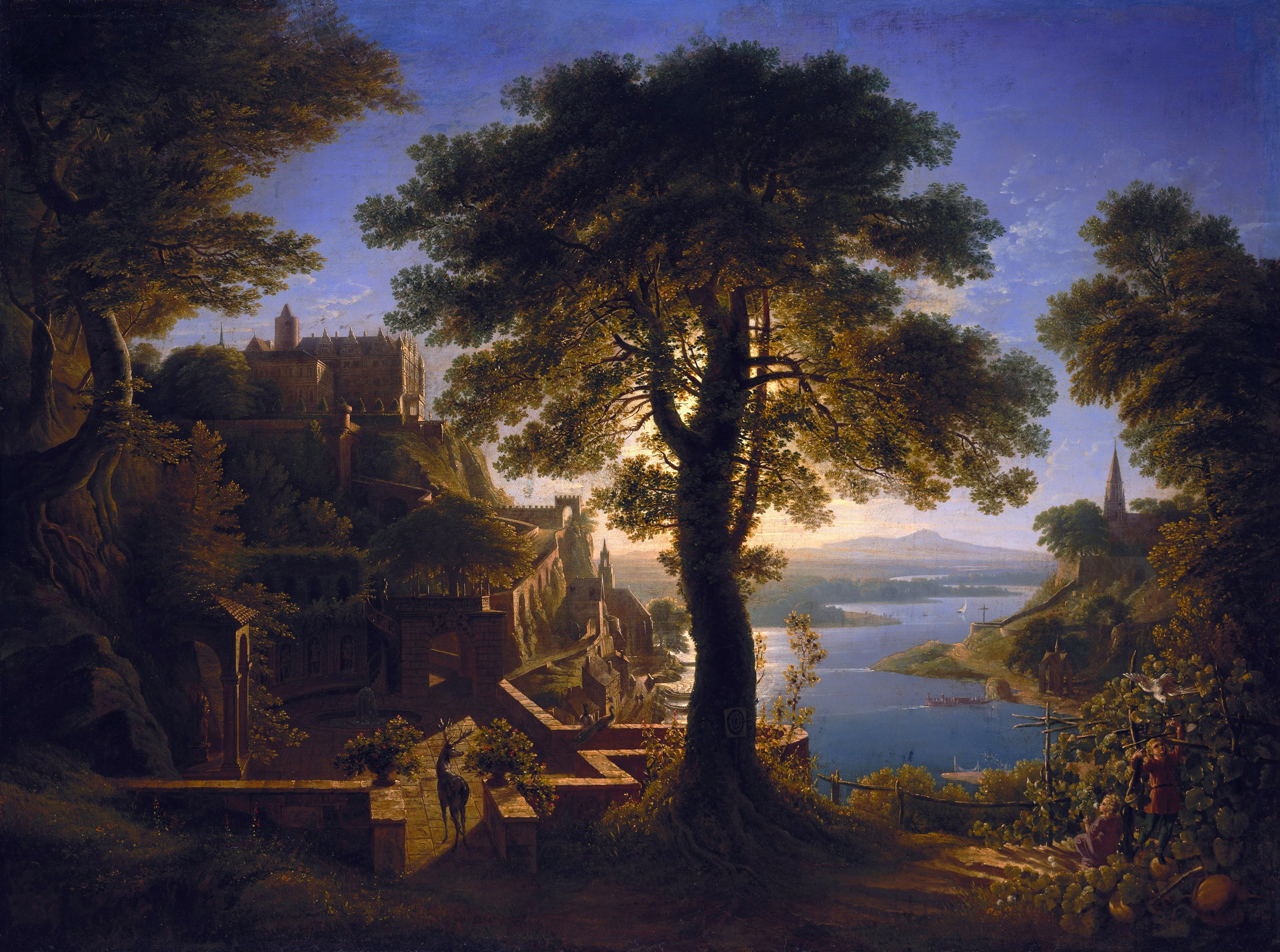 Castle by the River, Karl Friedrich Schinkel, painting, classic art