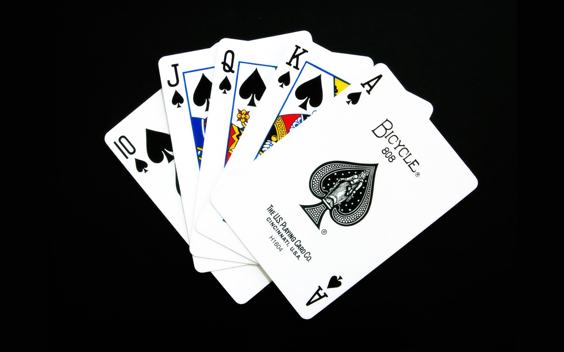 poker cards, the suit, a Royal flush, backgrounds, gambling, black Background
