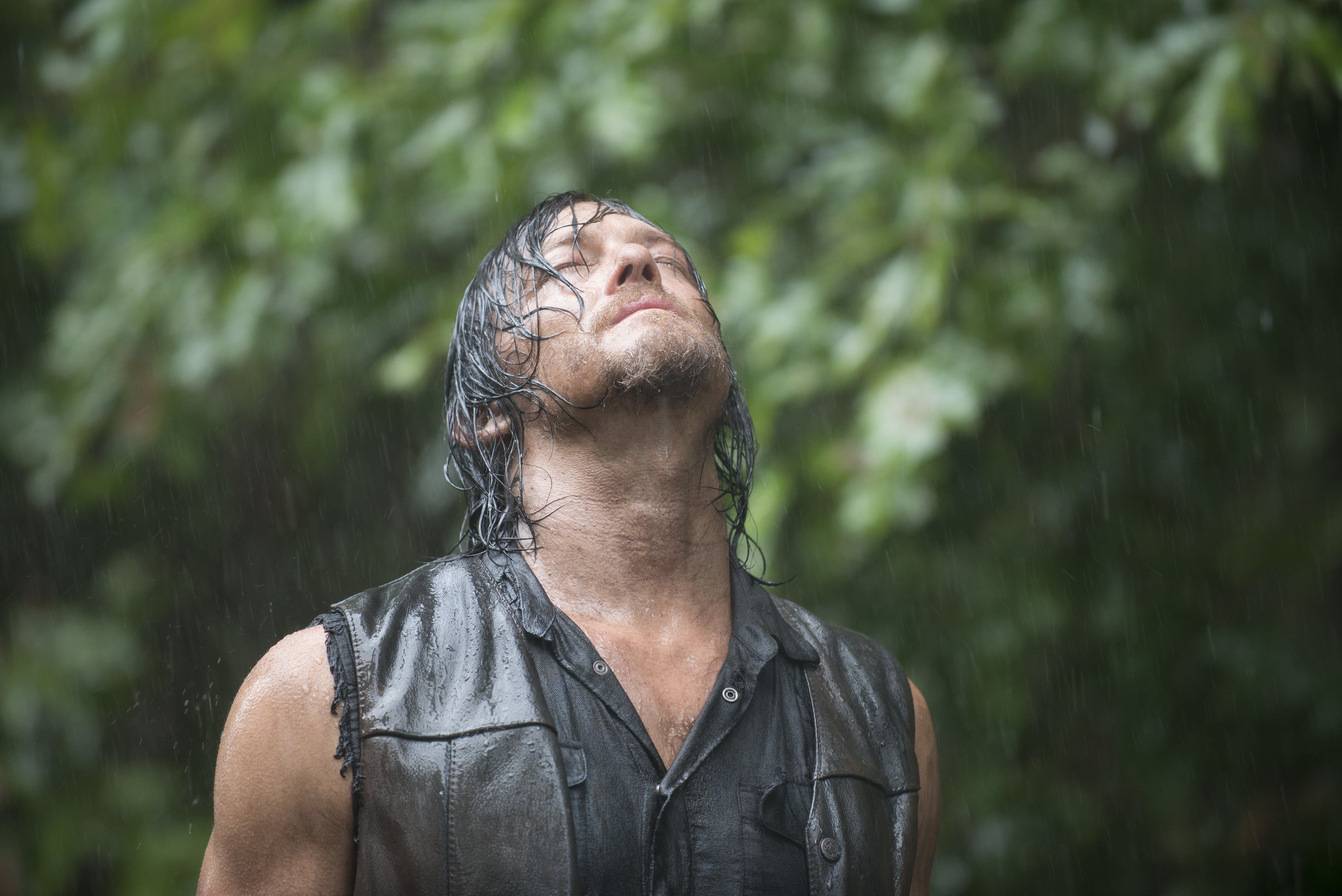 Daryl Dixon, wet, rain, beard, men, beards, closed mouth, closed eyes