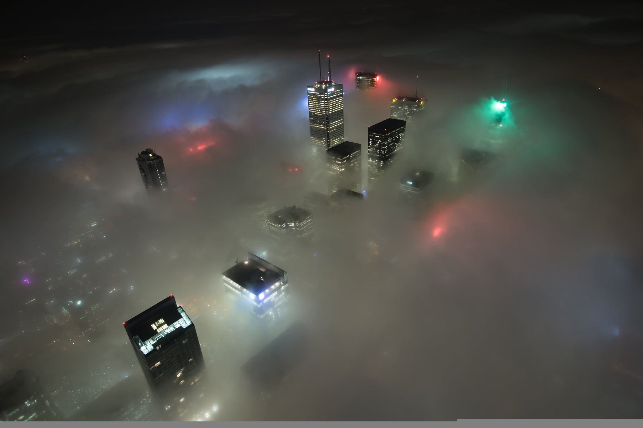 black city buildings, clouds, light, night, skyscrapers, Canada