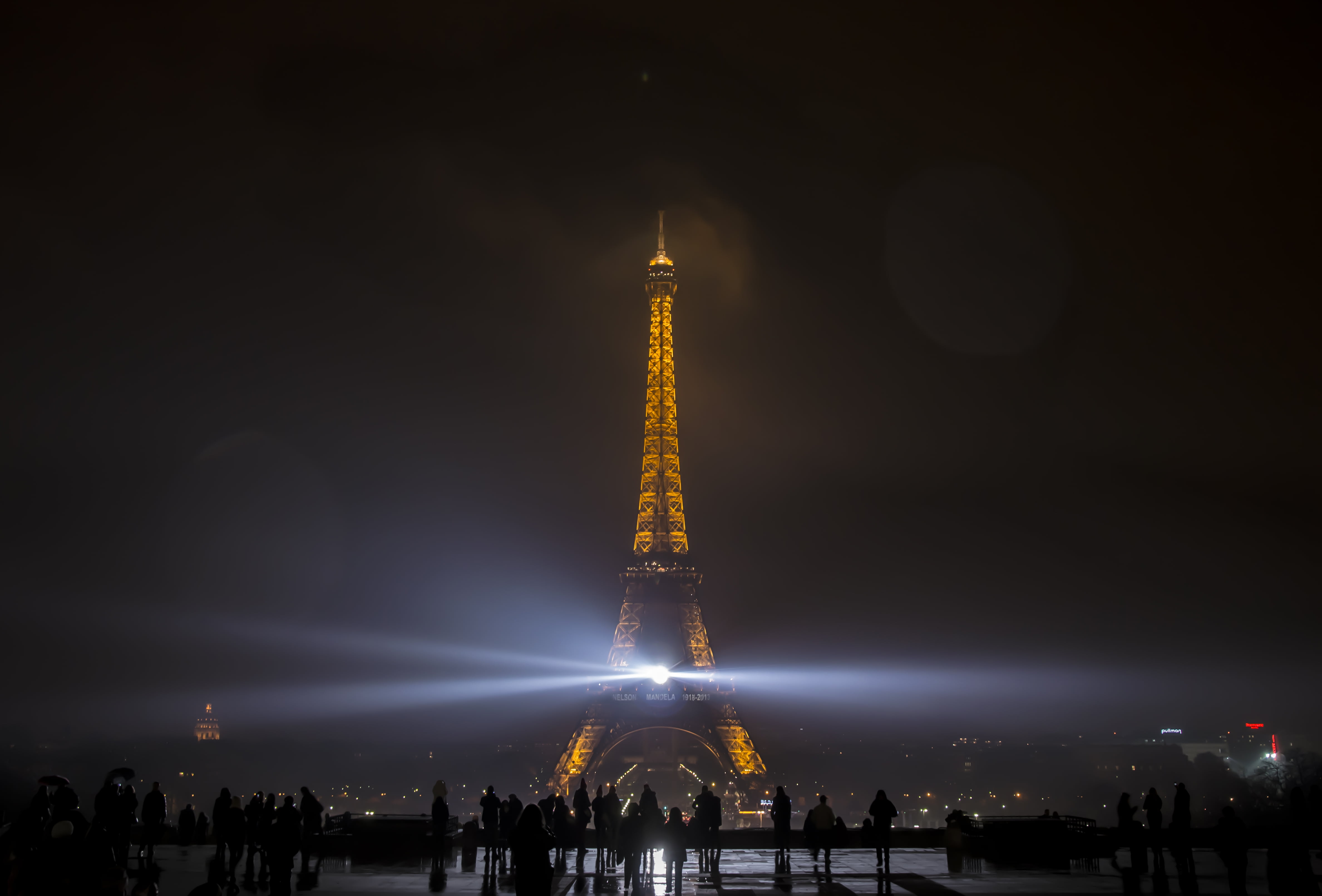 Eiffel Tower, Paris, night, spotlights, France, dark, cityscape