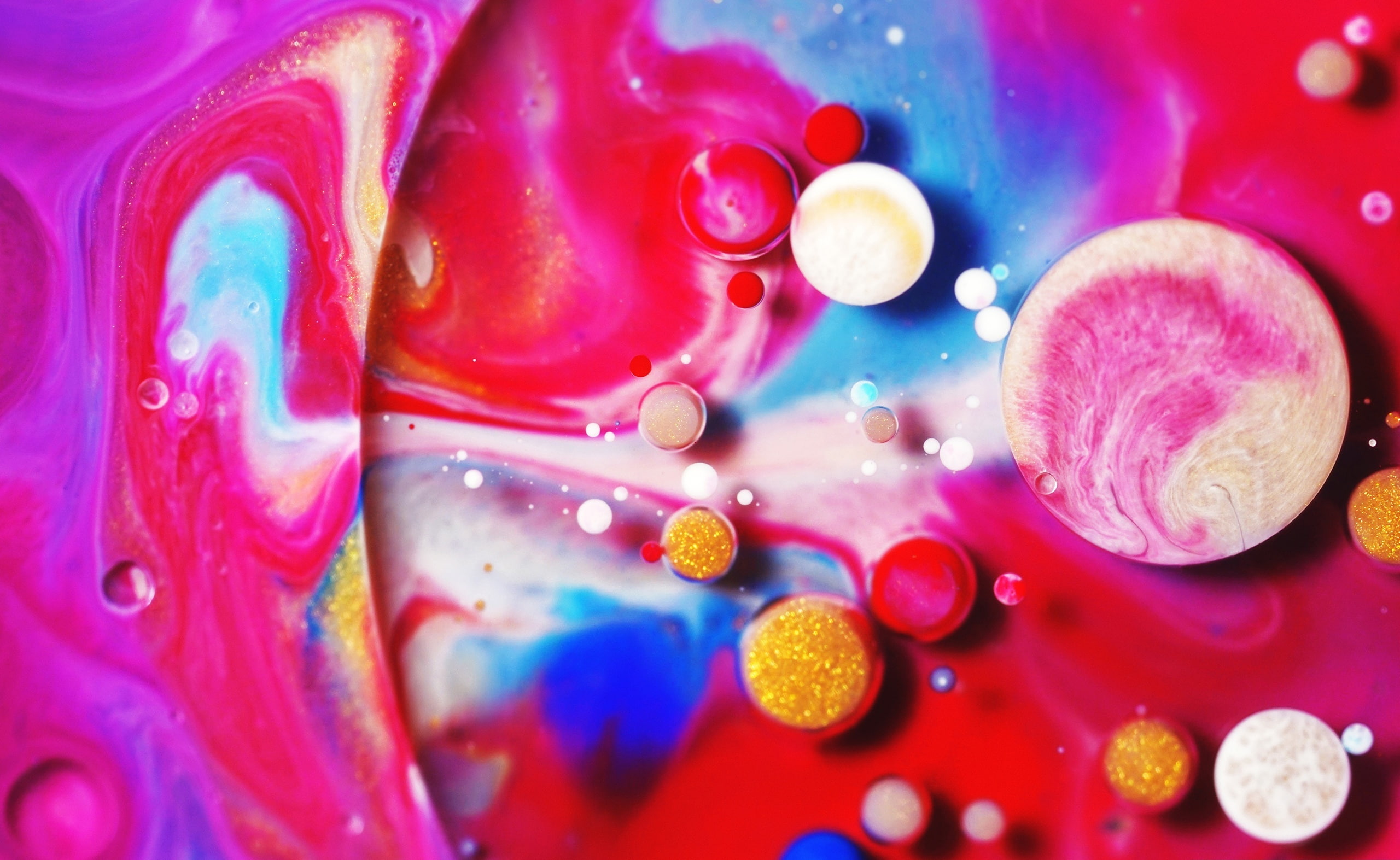 Colorful Paint Mix Bubbles, Aero, Artwork, Macro, liquid, oilpaint