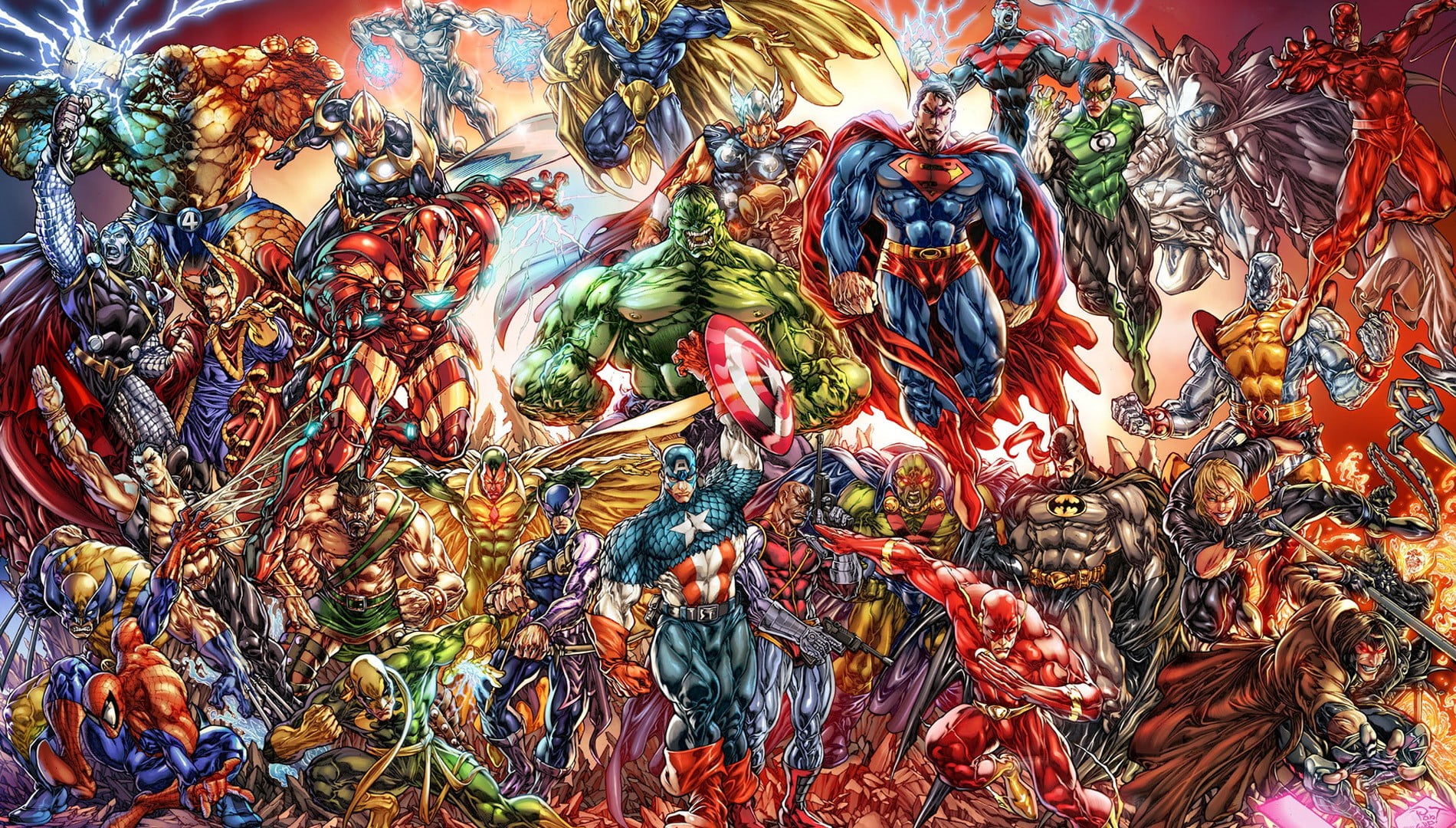 DC and Marvel characters, The Avengers, Spider-Man, Hulk, Wolverine