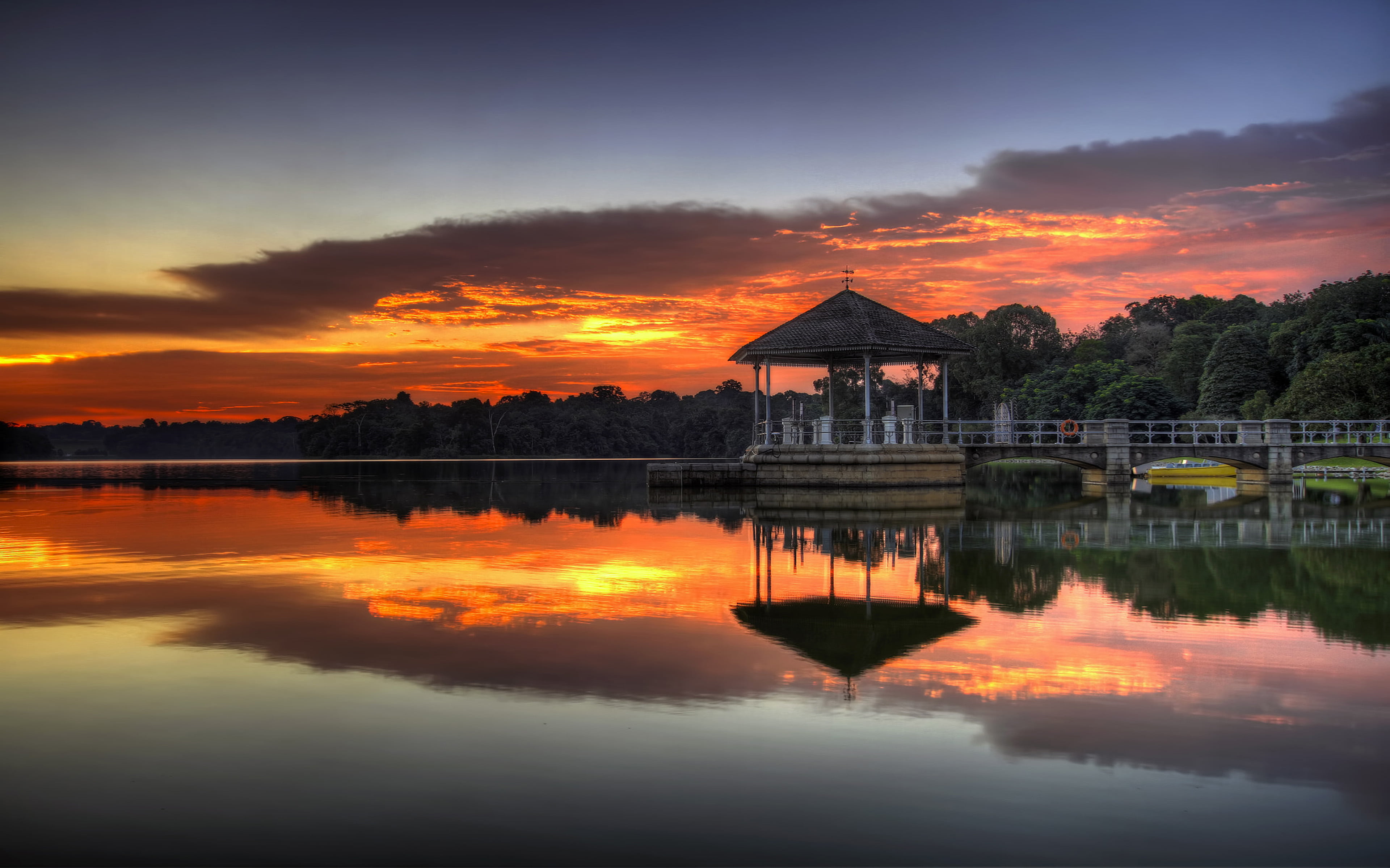 Reflection Of Sunset Lower Peirce Reservoir Lake In Singapore Desktop Hd Wallpapers For Mobile Phones And Computer 3840×2400