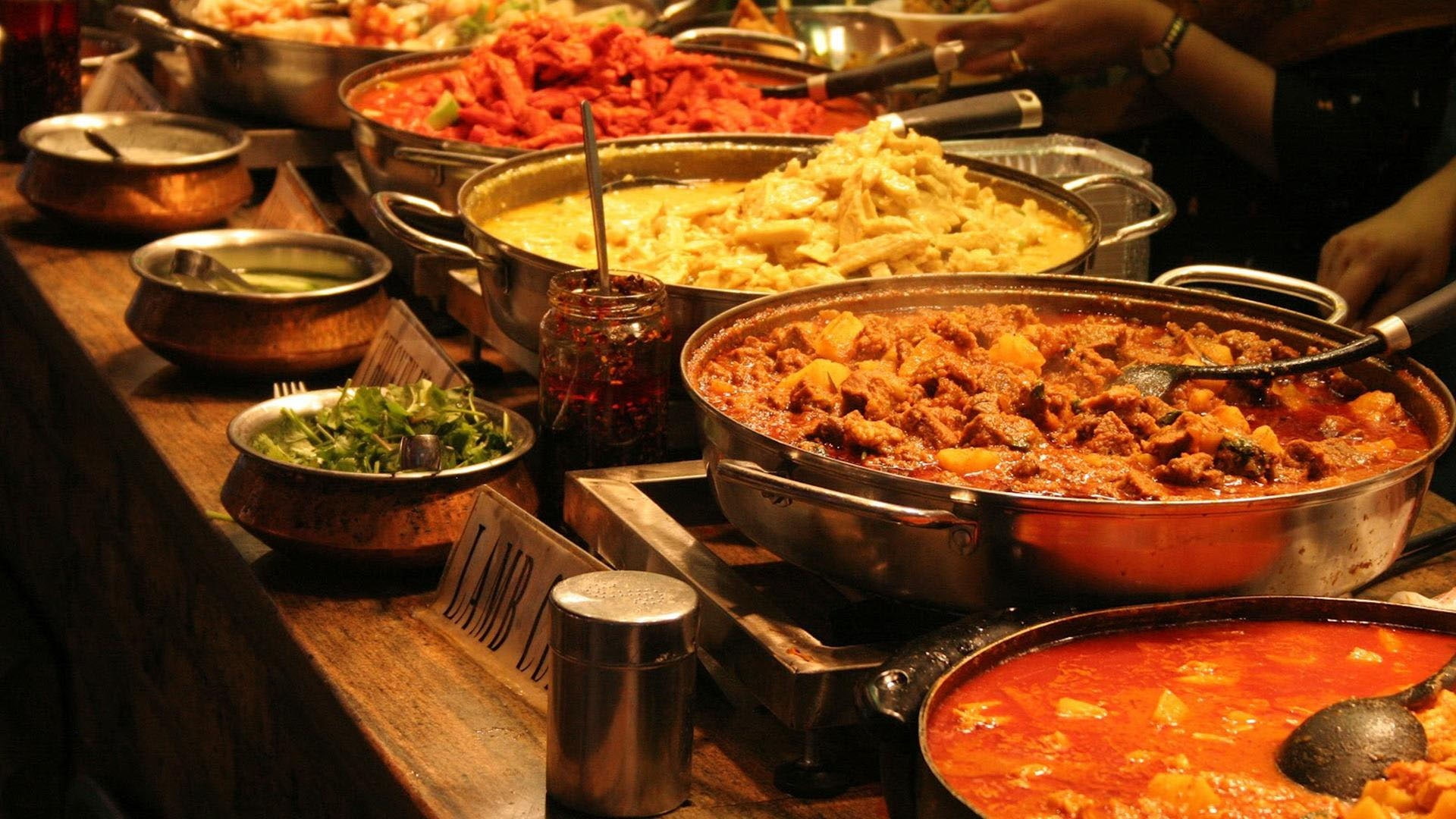 comida, hindu, platos, salsas