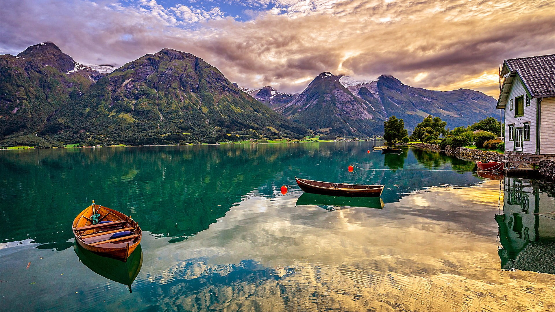 fjord, lakeside, boats, house, europe, norway, sogn og fjordane