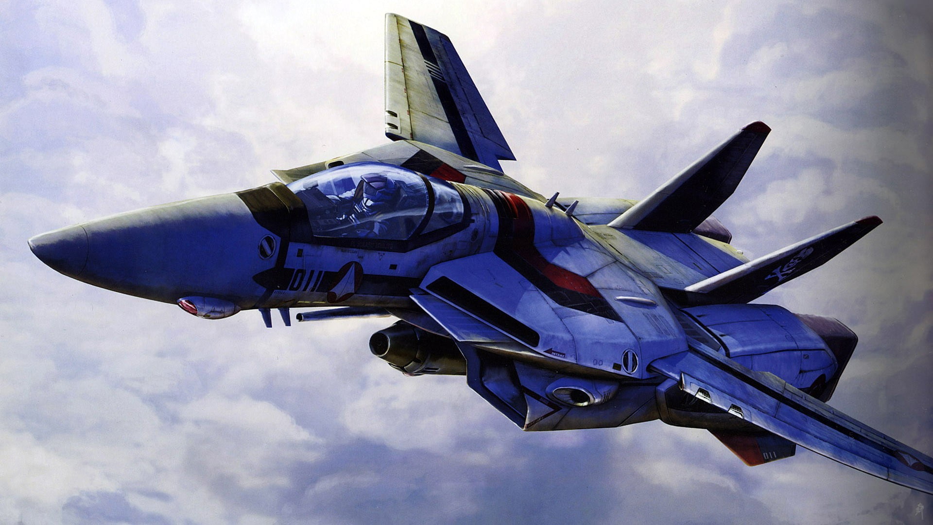 blue aircraft digital wallpaper, Robotech, anime, Macross Frontier