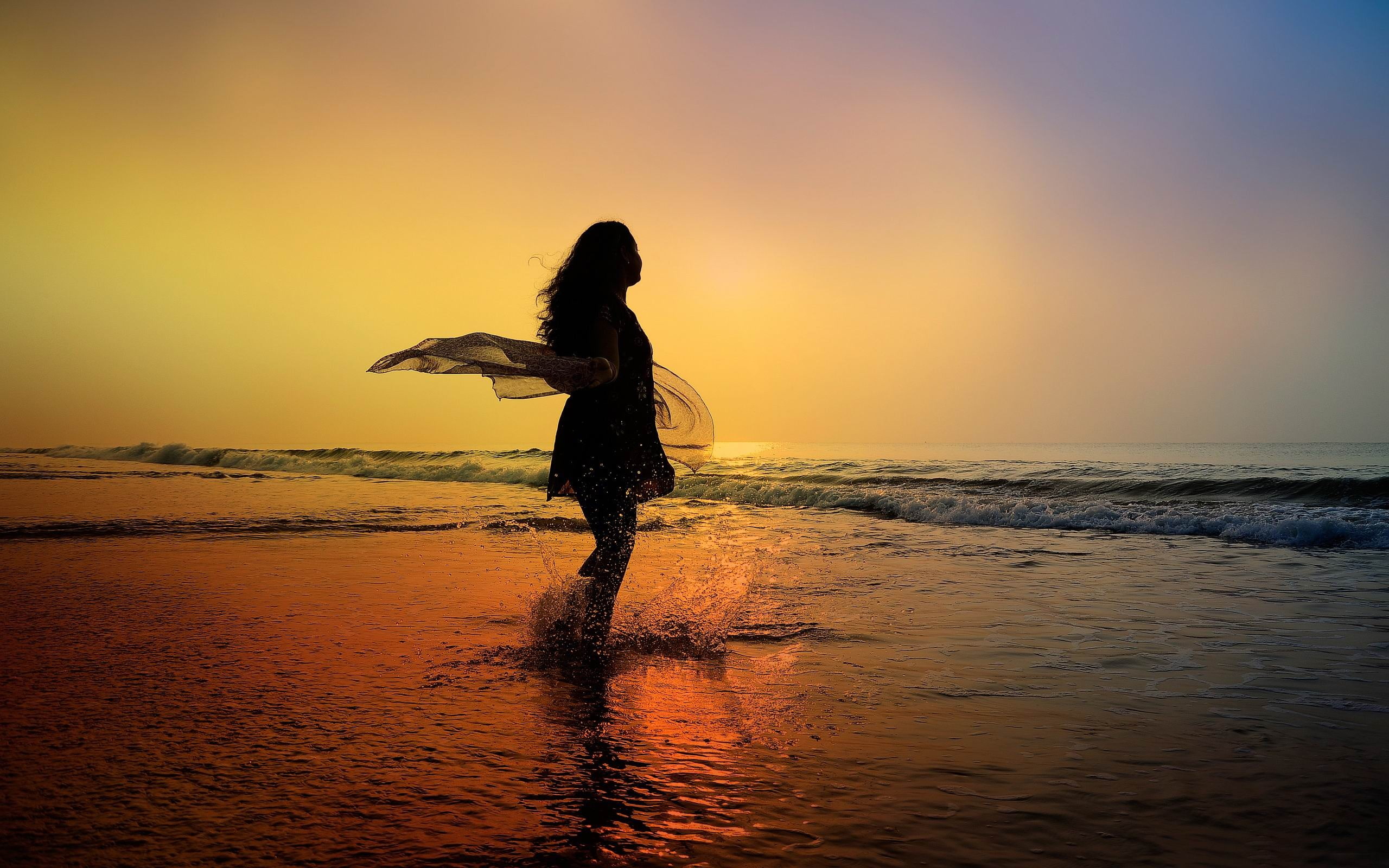 sunset beach girl-2014 High quality HD Wallpaper, silhouette of woman