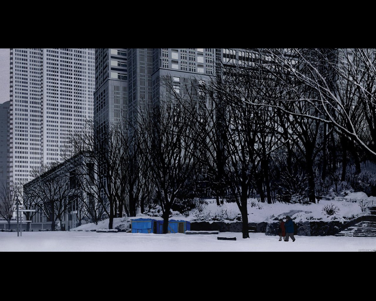 leaf less tree, winter, Tokyo Godfathers, anime, snow, cold temperature