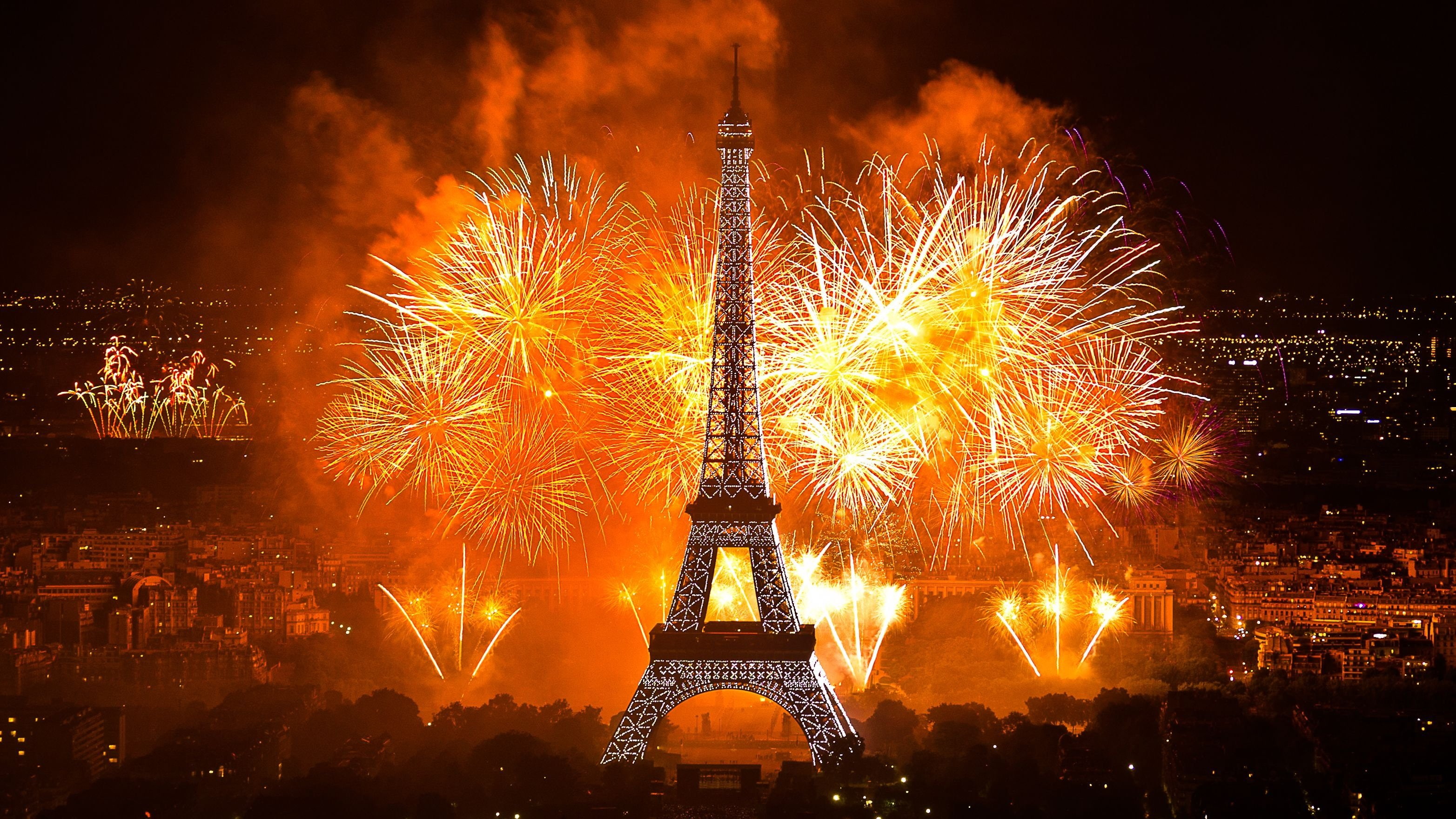 city, Eiffel, Fireworks, France, New Year, Paris, tower