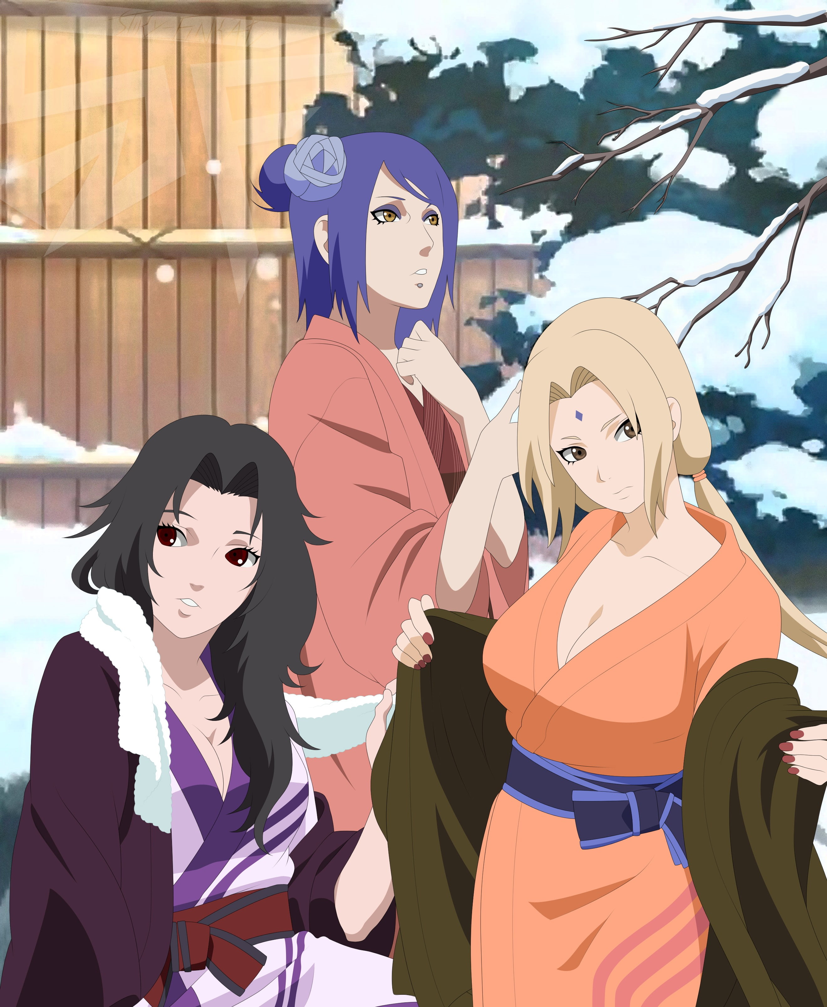 Yuhi Kurenai, anime girls, Tsunade, blonde, blue hair, black hair