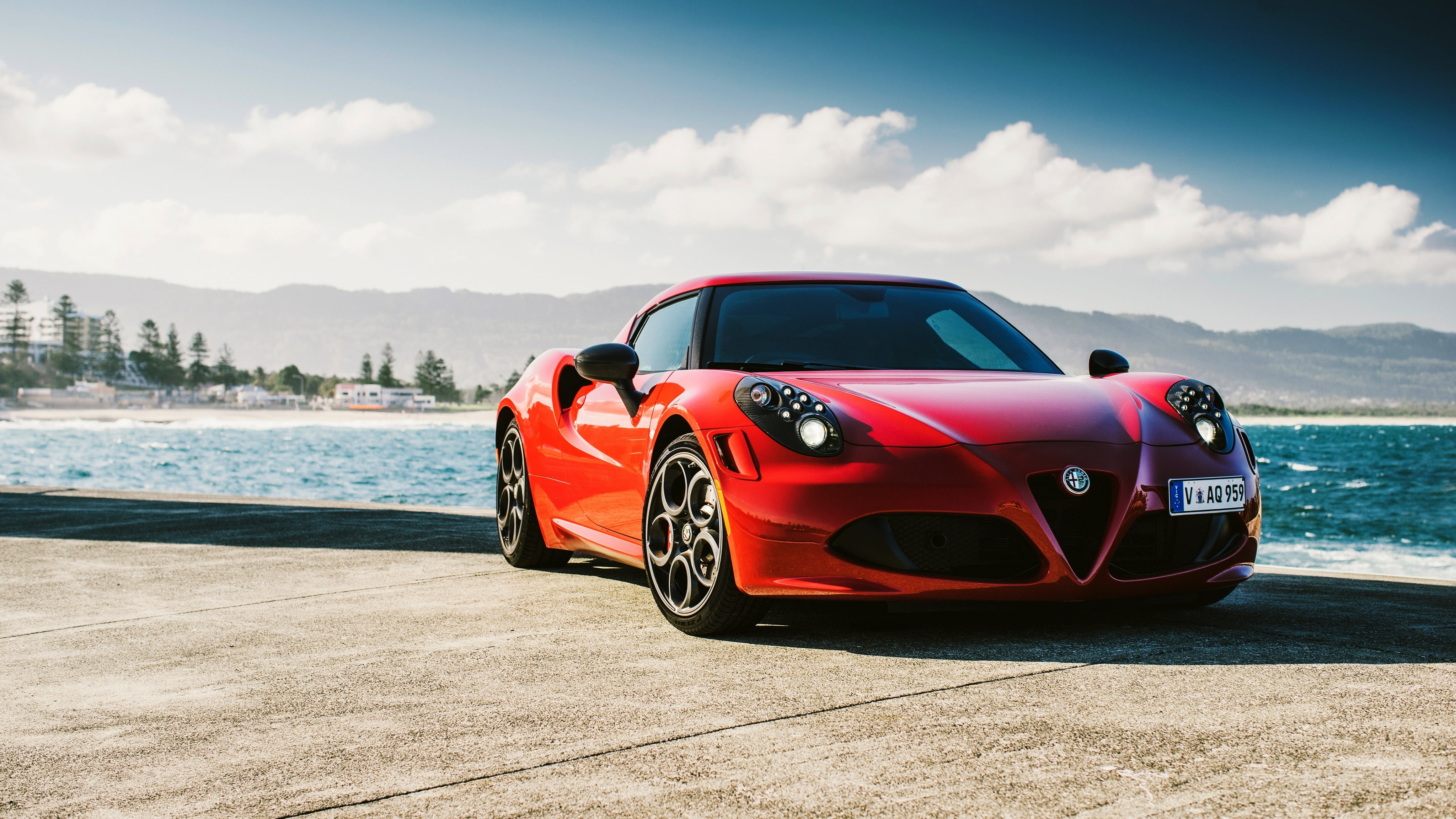 red ALFA ROMEO 4C coupe, au-spec, red side view, car, sports Car